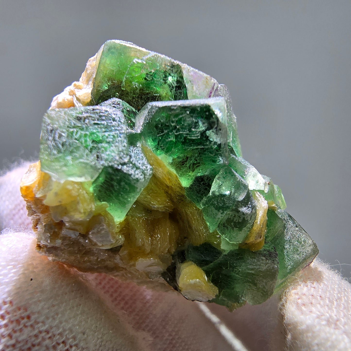 Phantom Fluorit Würfel, Muskovit Stufe Erongo, Namibia 34*28*25mm Sammlung