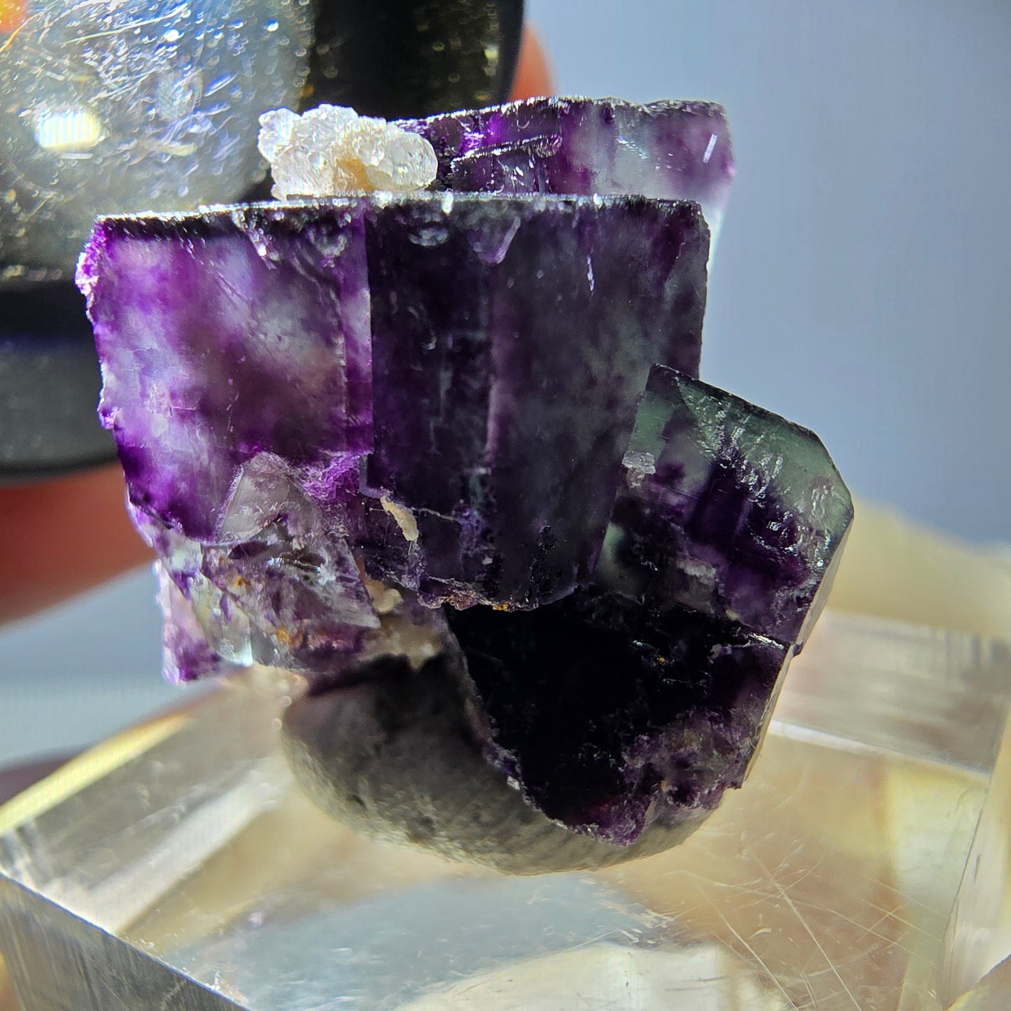 Phantom Fluorit Würfel, Quarz Stufe, grün lila Okorusu, Namibia 23*21*19mm