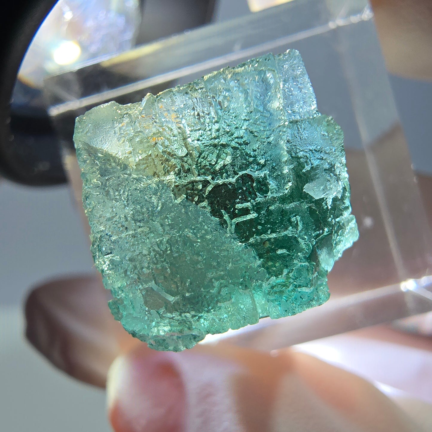 Klarer Phantom Fluorit Würfel parkettiert, grün Okorusu, Namibia 15*14*14mm