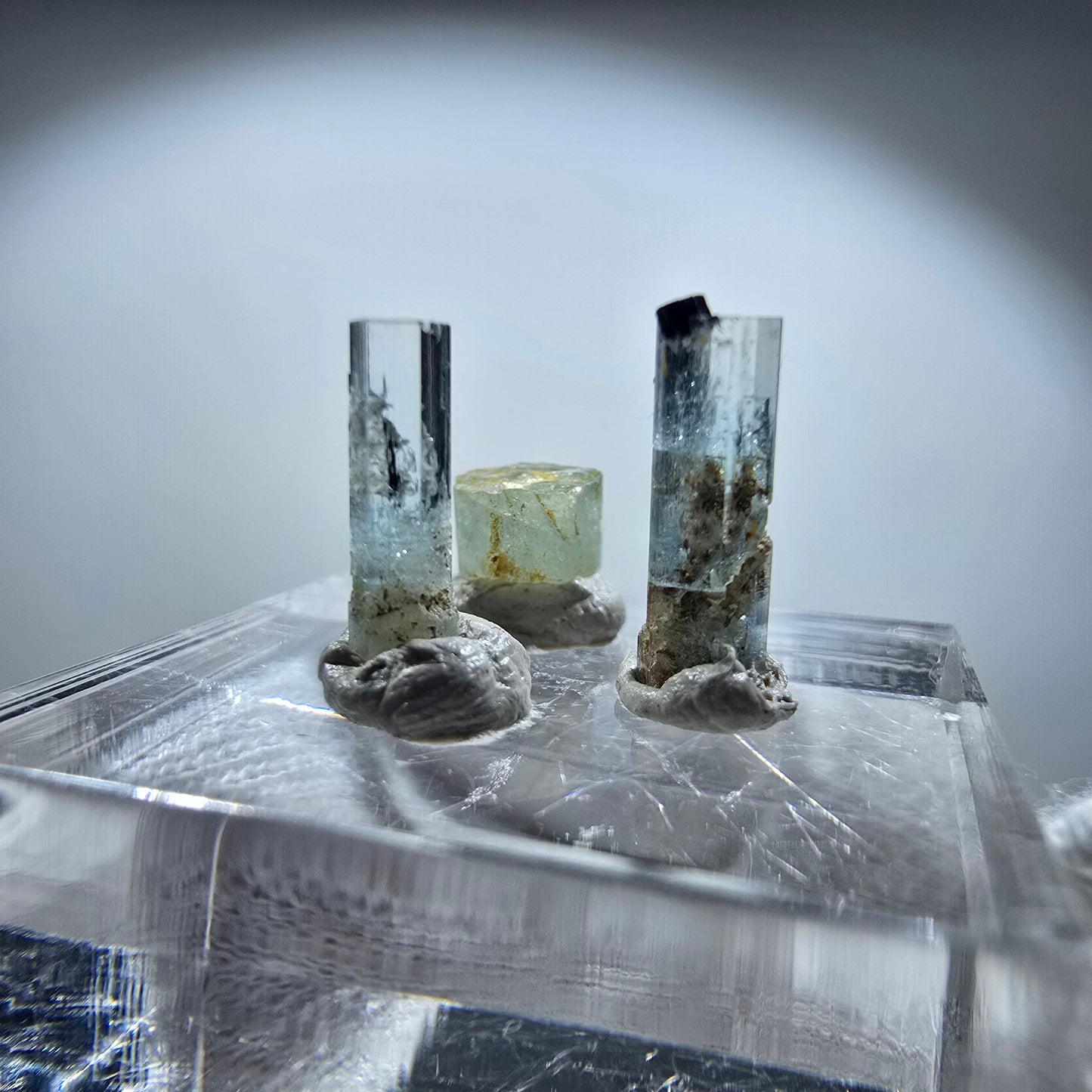 3x Aquamarin Kristalle, blau - 3er Set Erongo, Namibia 4-12mm
