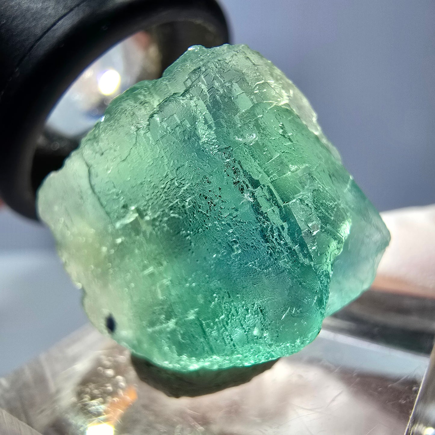 Cube de fluorite fantôme transparente parquetée, vert Okorusu, Namibie 20 x 18 x 17 mm