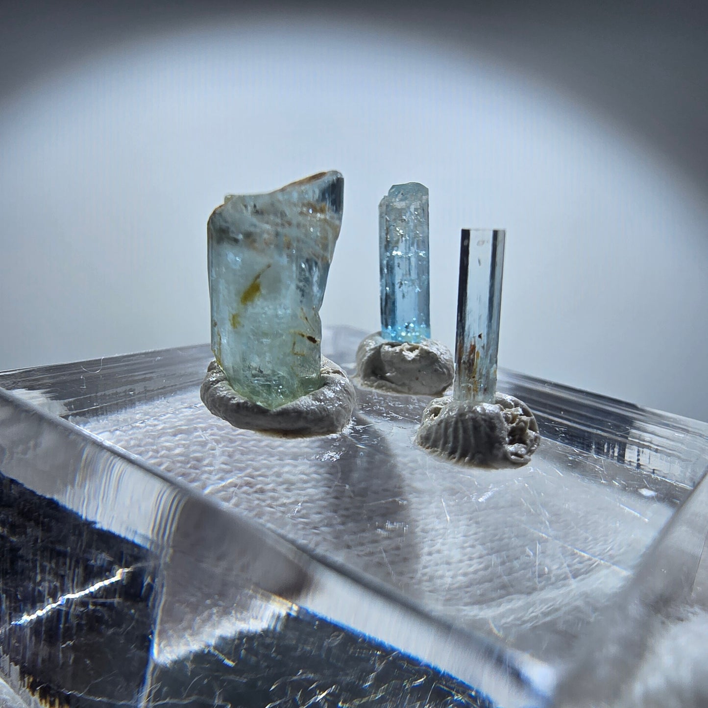3x Aquamarin Kristalle, blau - 3er Set Erongo, Namibia 8-10mm -