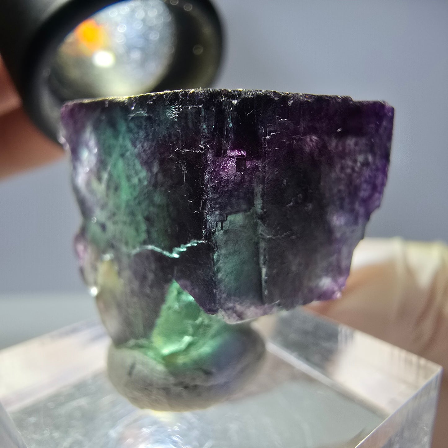 Rare cube de fluorite fantôme parqueté vert violet Okorusu Namibie 23*22*22mm
