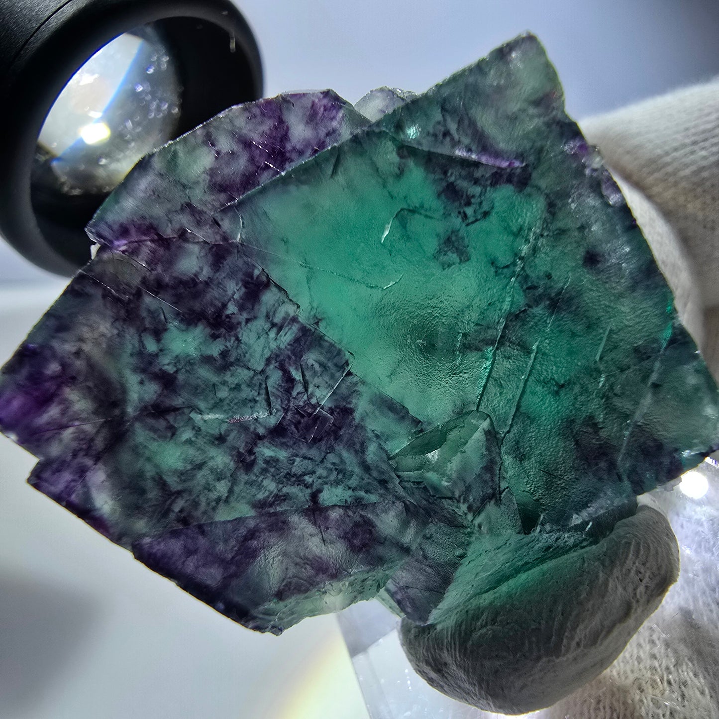 Seltene Phantom Fluorit Würfel Stufe zonal grün lila Okorusu, Namibia 40*34*17mm