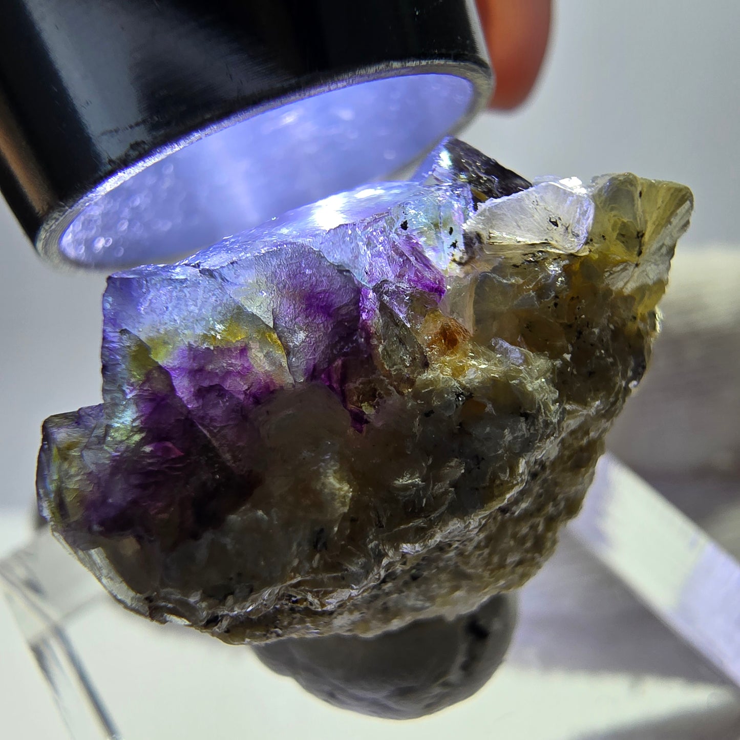 Cubes de fluorite fantôme colorés, spécimen de muscovite, Erongo, Namibie, 23 x 18 x 12 mm