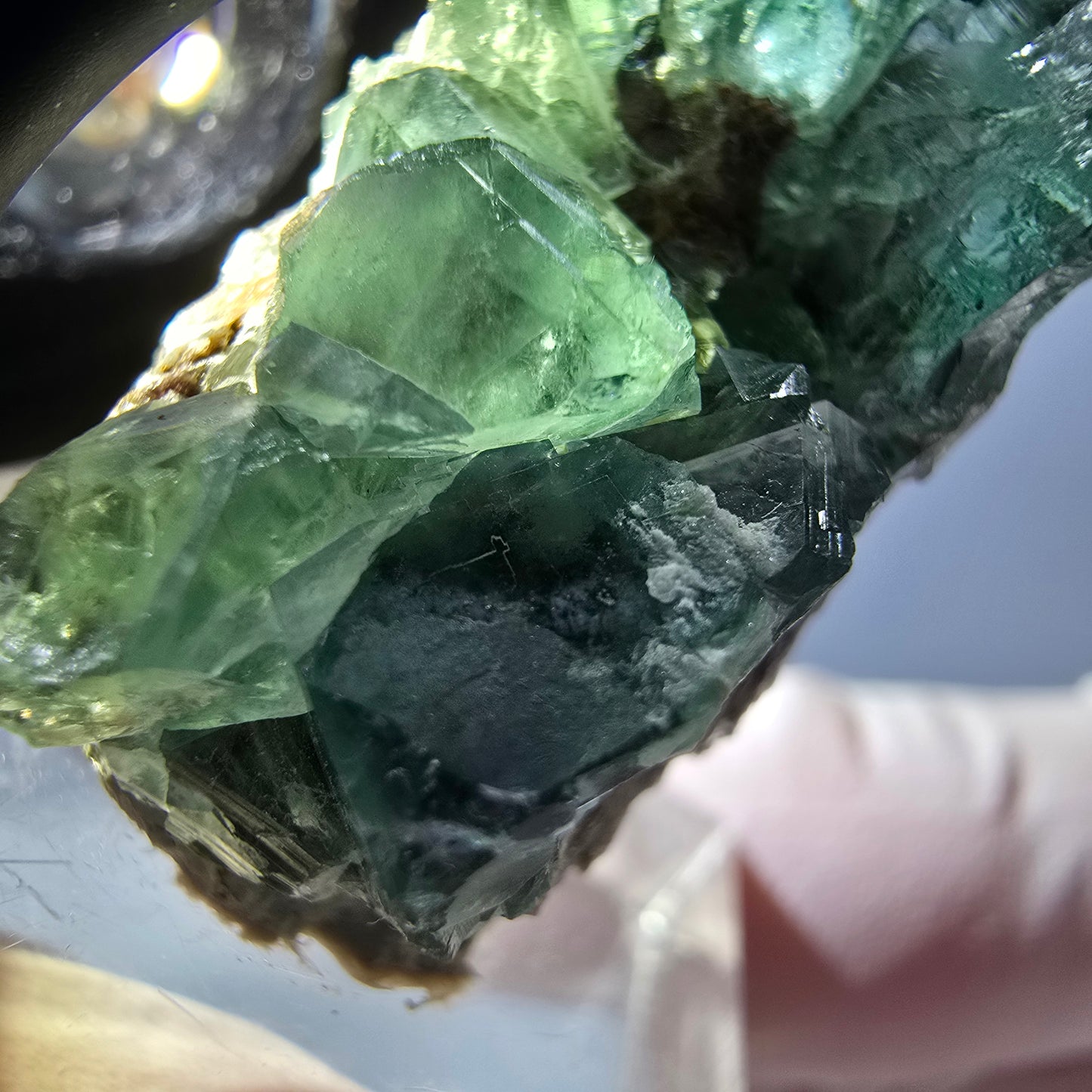 Spécimen de cube de fluorite fantôme, vert violet, Okorusu, Namibie, 32 x 20 x 18 mm