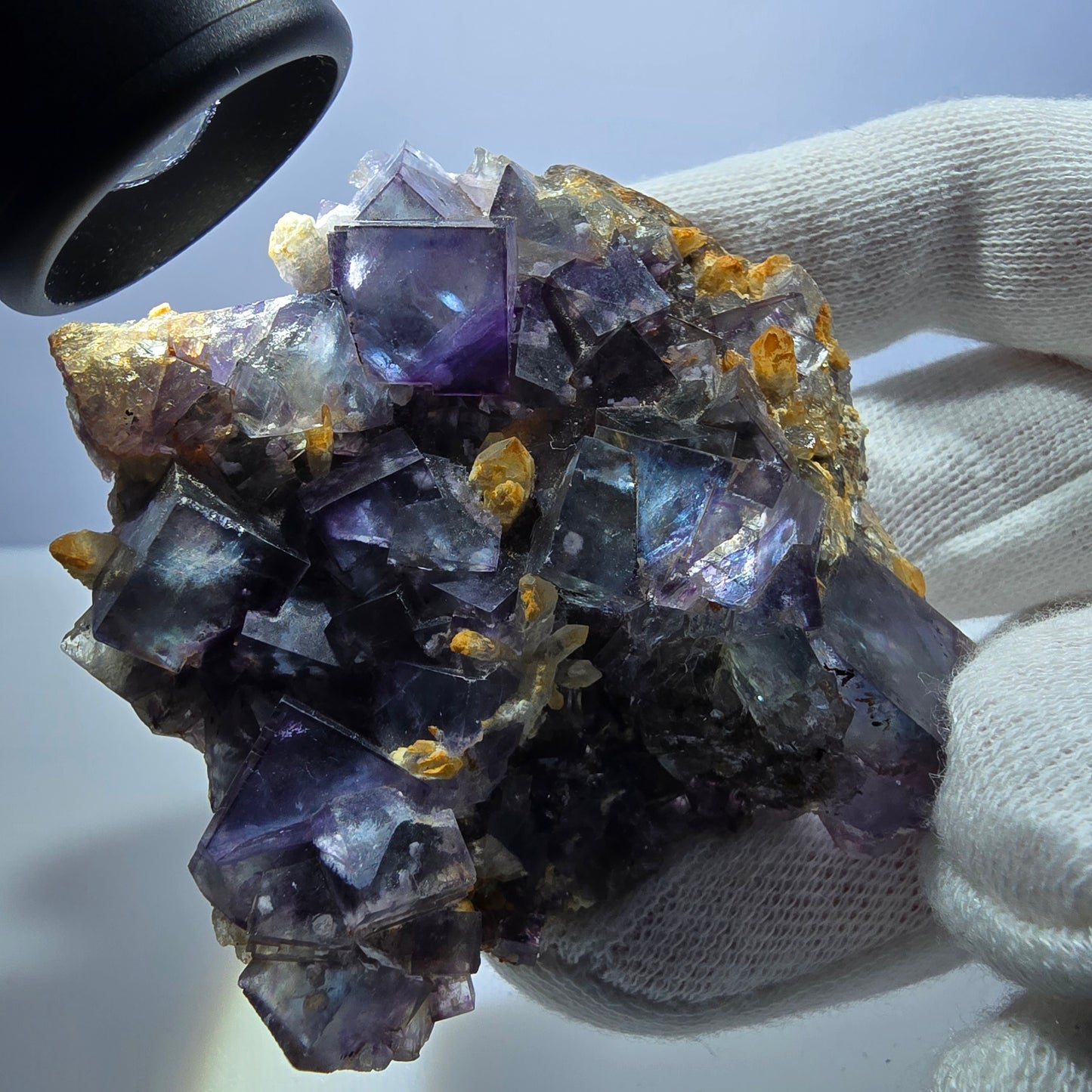 Phantom Fluorit Würfel zonal, Quarz Stufe grün lila Okorusu, Namibia 72*69*28mm