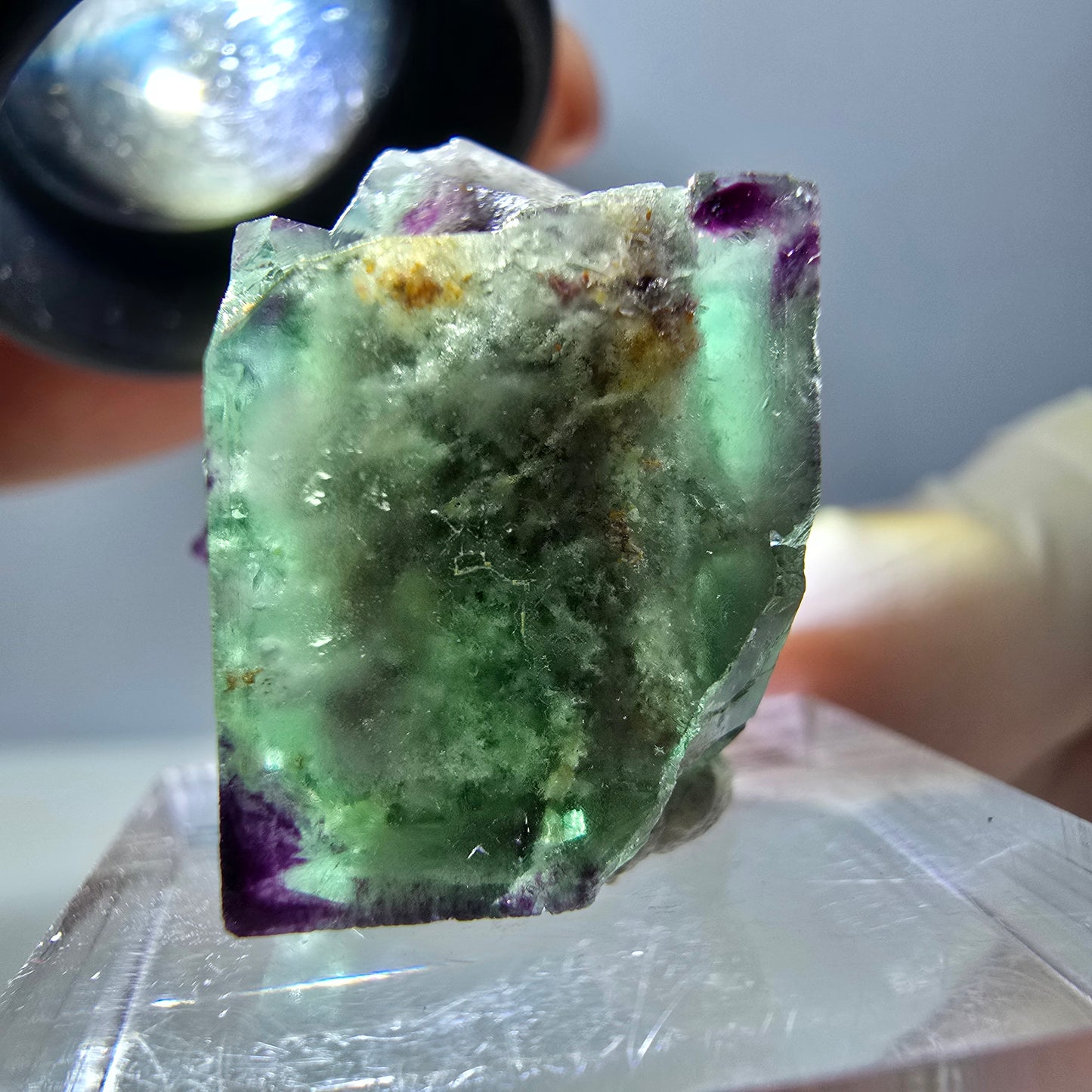 Phantom Fluorit Würfel, Quarz Stufe, grün lila Okorusu, Namibia 22*21*18mm