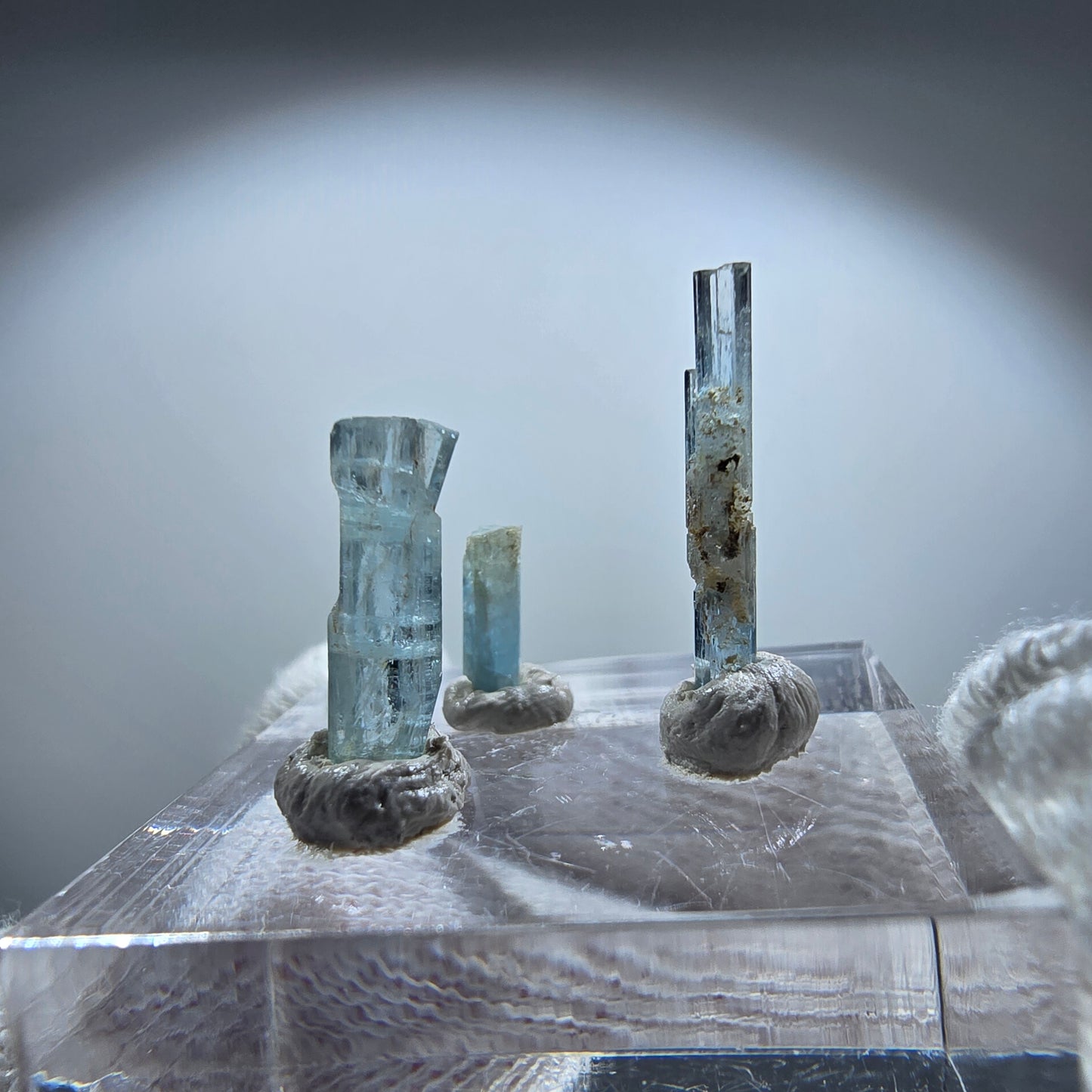 3x Aquamarin Kristalle, blau - 3er Set Erongo, Namibia 8-17mm