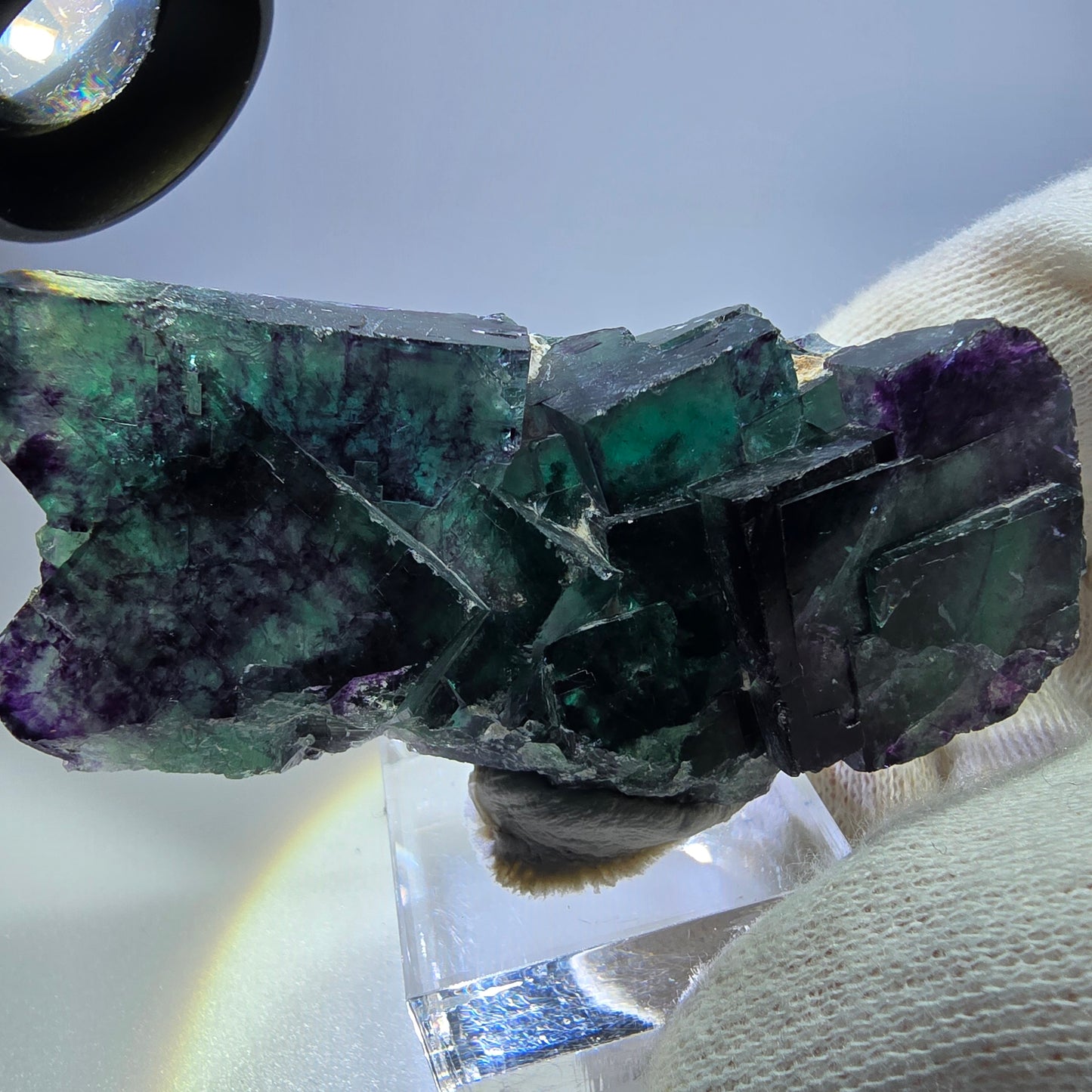 Seltene Phantom Fluorit Würfel Stufe zonal grün lila Okorusu, Namibia 68*32*20mm