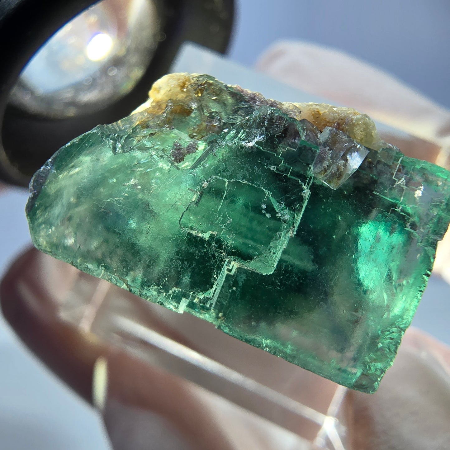 Cube de fluorite fantôme transparente parquetée, vert Okorusu, Namibie 20 x 19 x 15 mm
