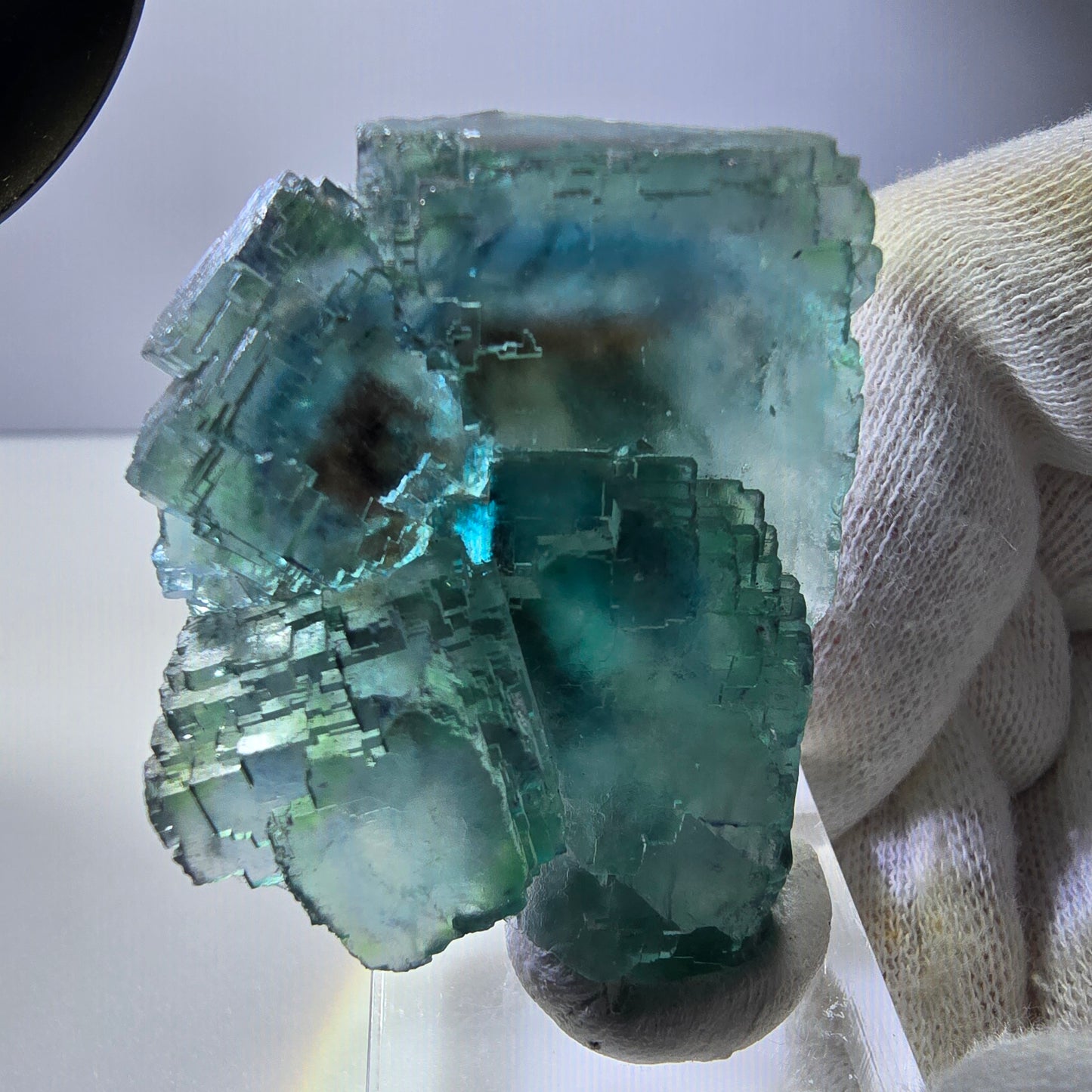 Phantom Fluorit Würfel Stufe, parkettiert grün braun Okorusu, Namibia 48*43*23mm