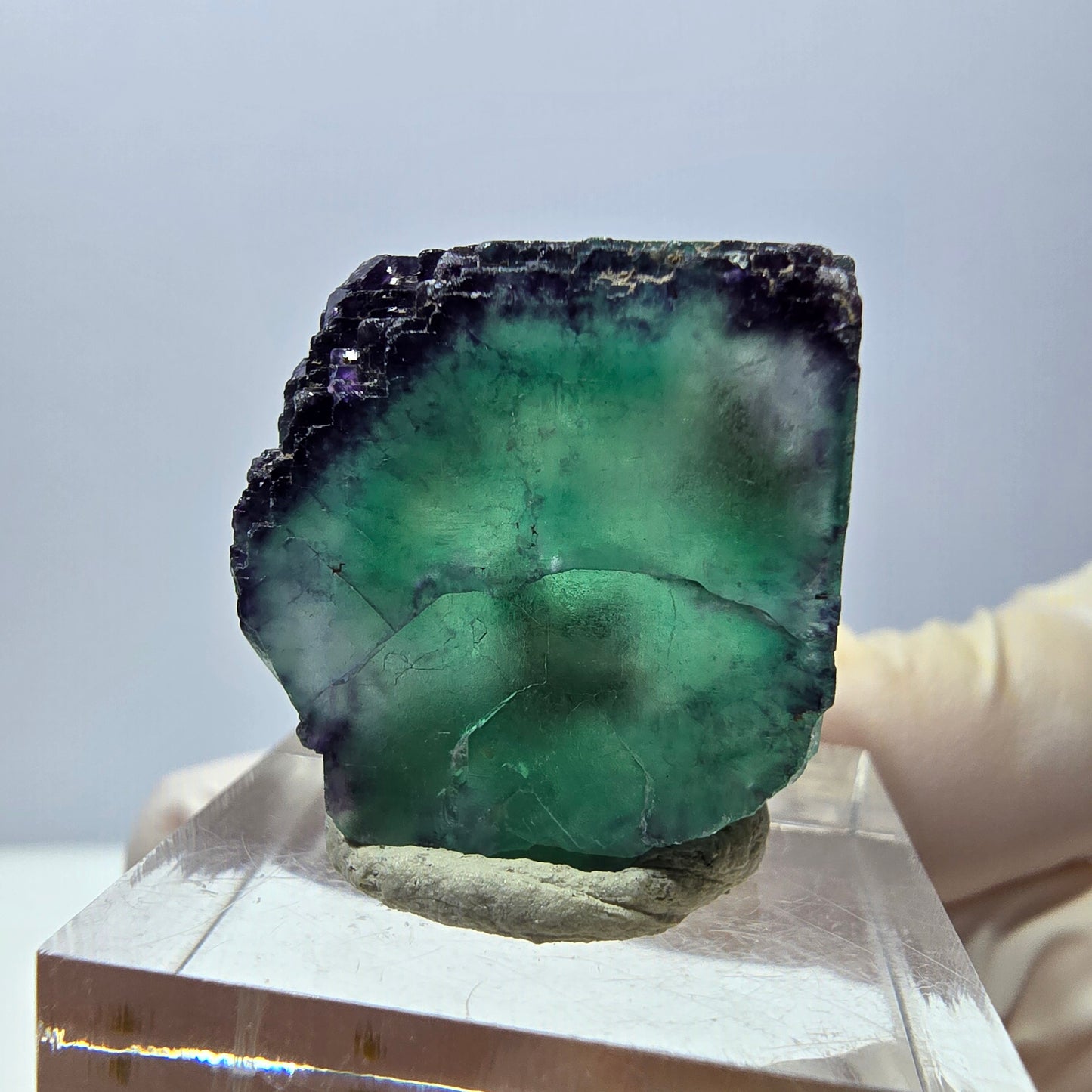Cube de fluorite fantôme parqueté, zonal, vert violet Okorusu, Namibie 27*22*18mm