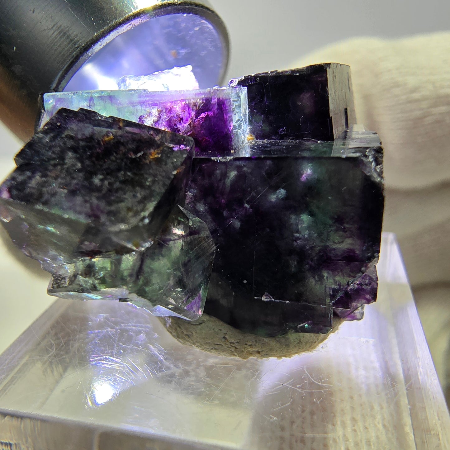 Spécimen de cube de fluorite fantôme zonal, vert violet Okorusu, Namibie 25*24*14mm