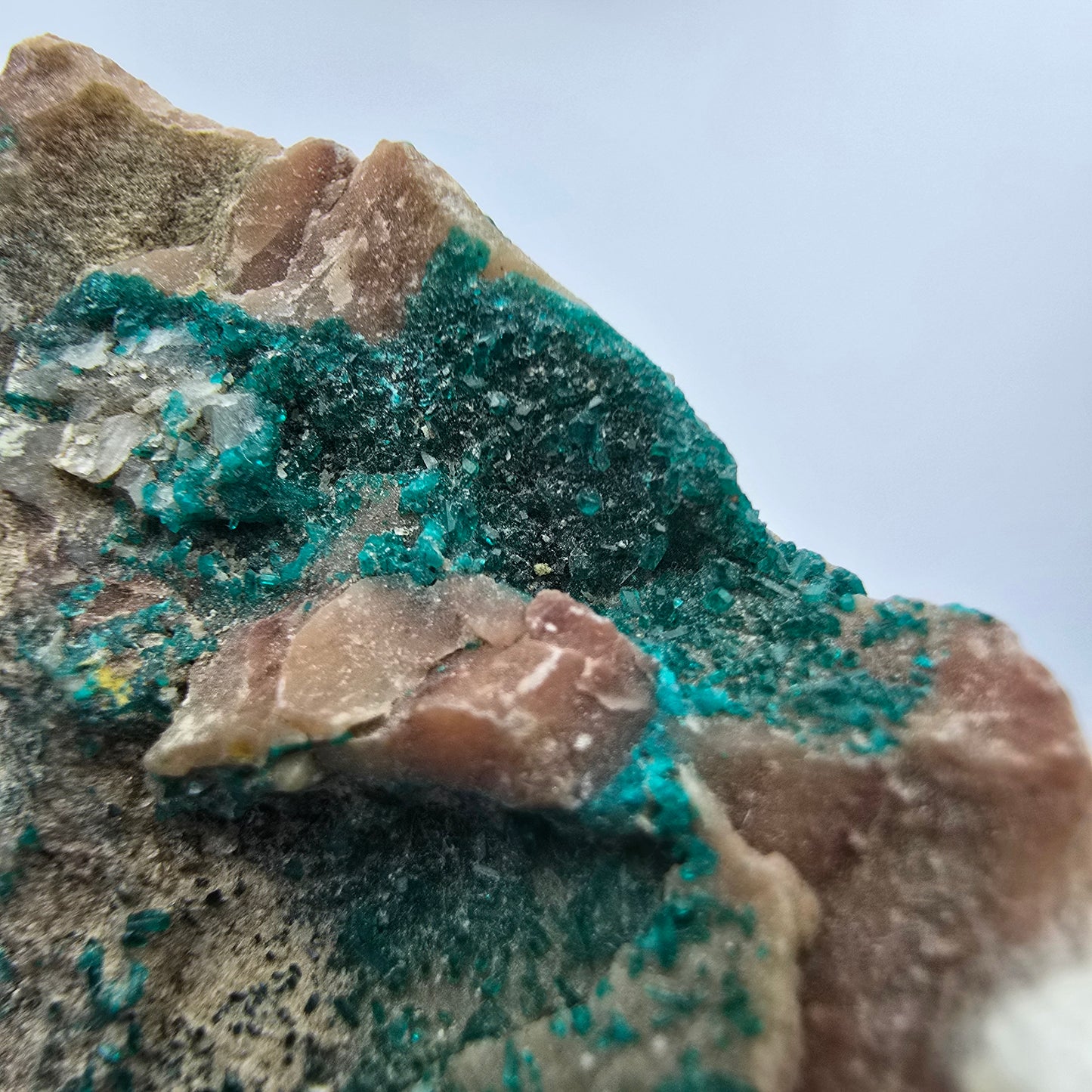 Seltene Dioptas auf Quarz Stufe Kaokoveld, Namibia 37*29*18mm Mineraliensammlung