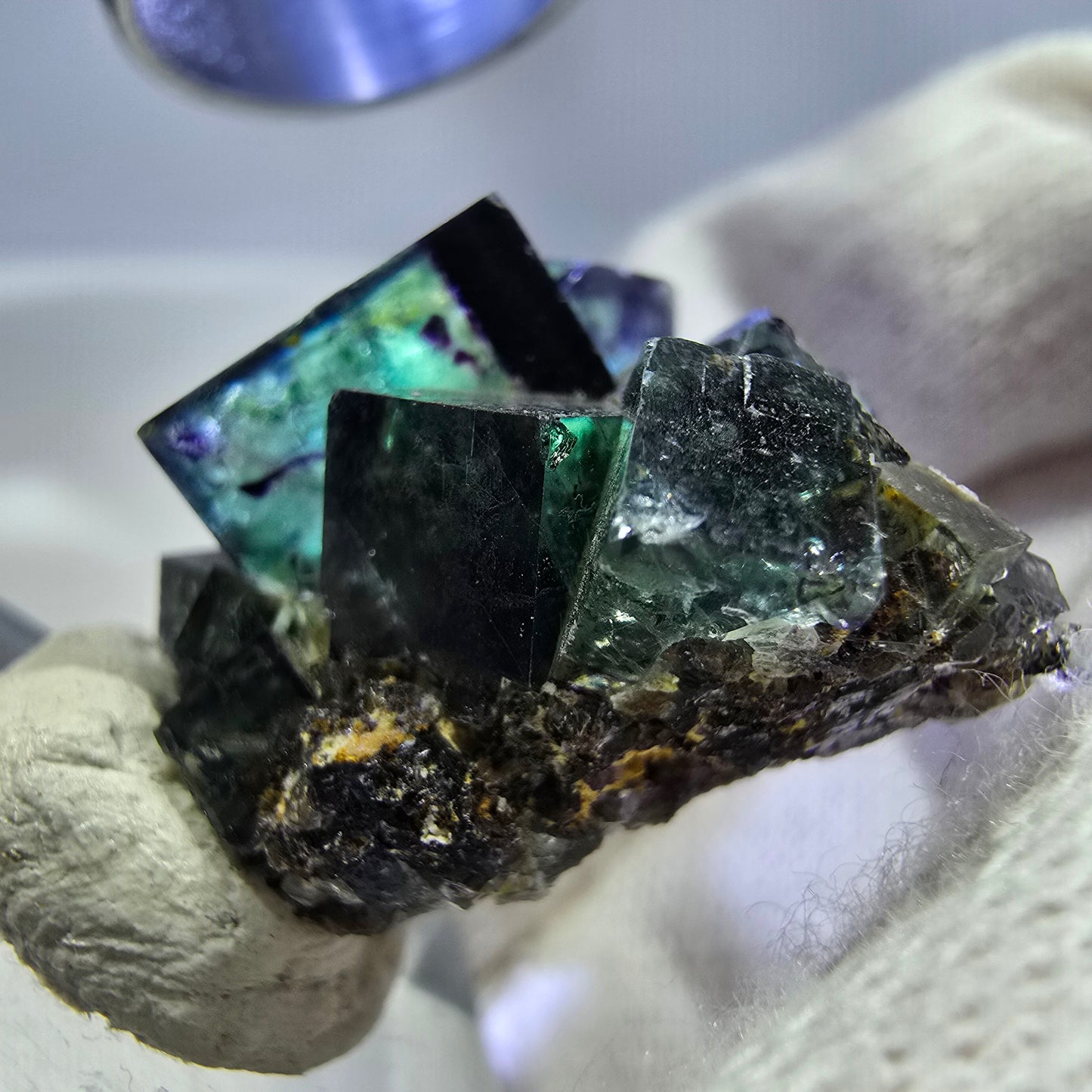 Klare Phantom Fluorit Würfel Stufe zonal grün lila Okorusu, Namibia 28*24*15mm