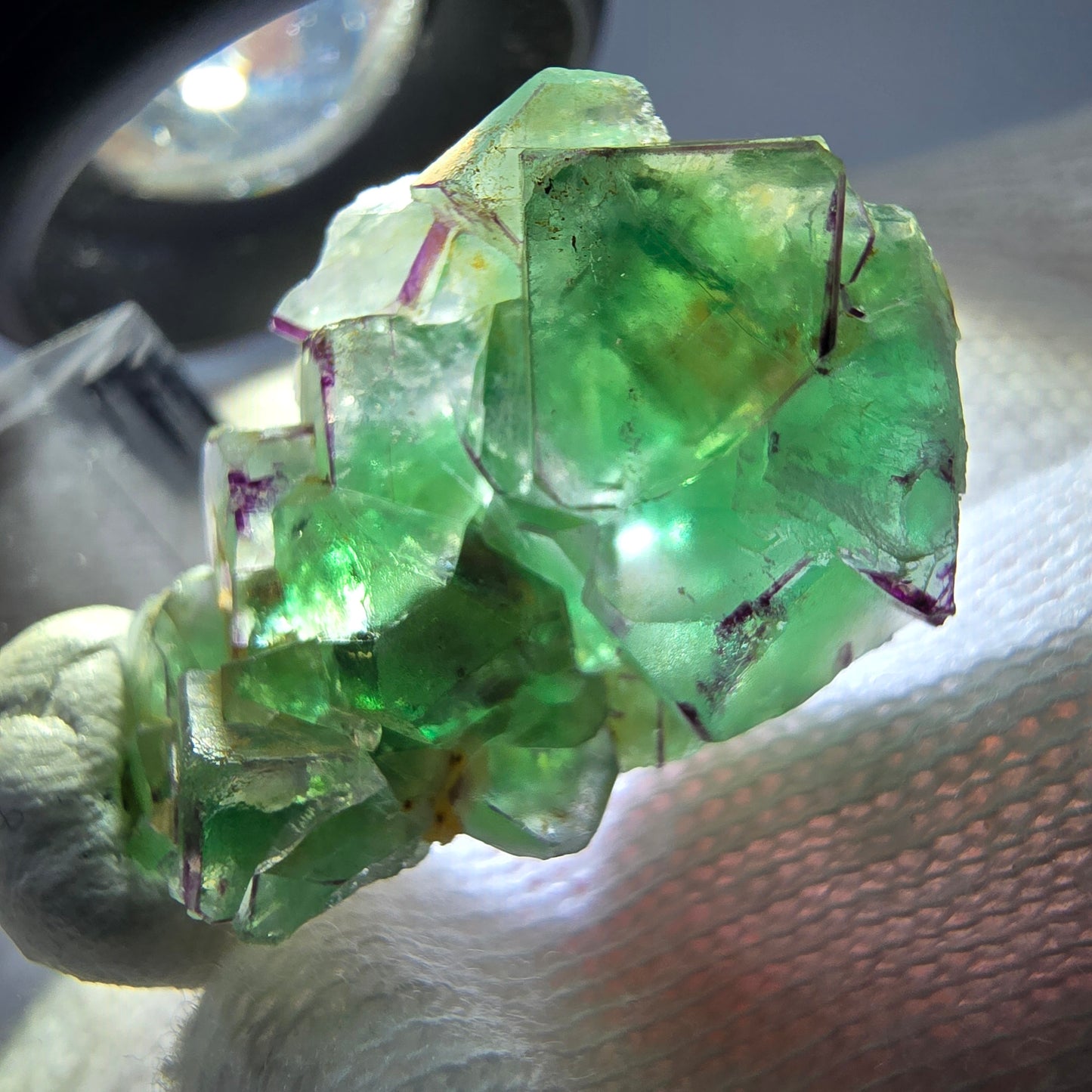 Cube de fluorite fantôme zonal, spécimen de muscovite, Erongo, Namibie, 30 x 19 x 10 mm