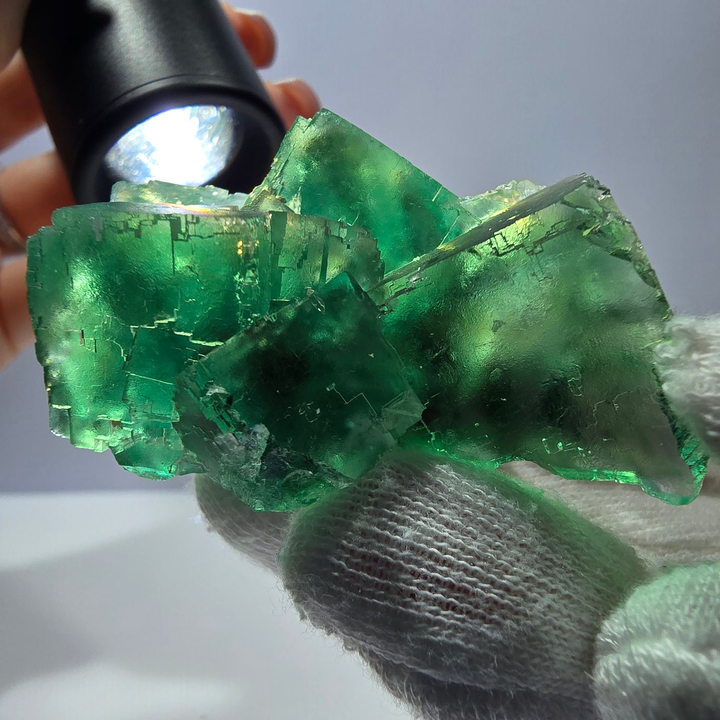 Rare spécimen de cube de fluorite fantôme, parqueté vert Okorusu, Namibie, 57 x 39 x 29 mm