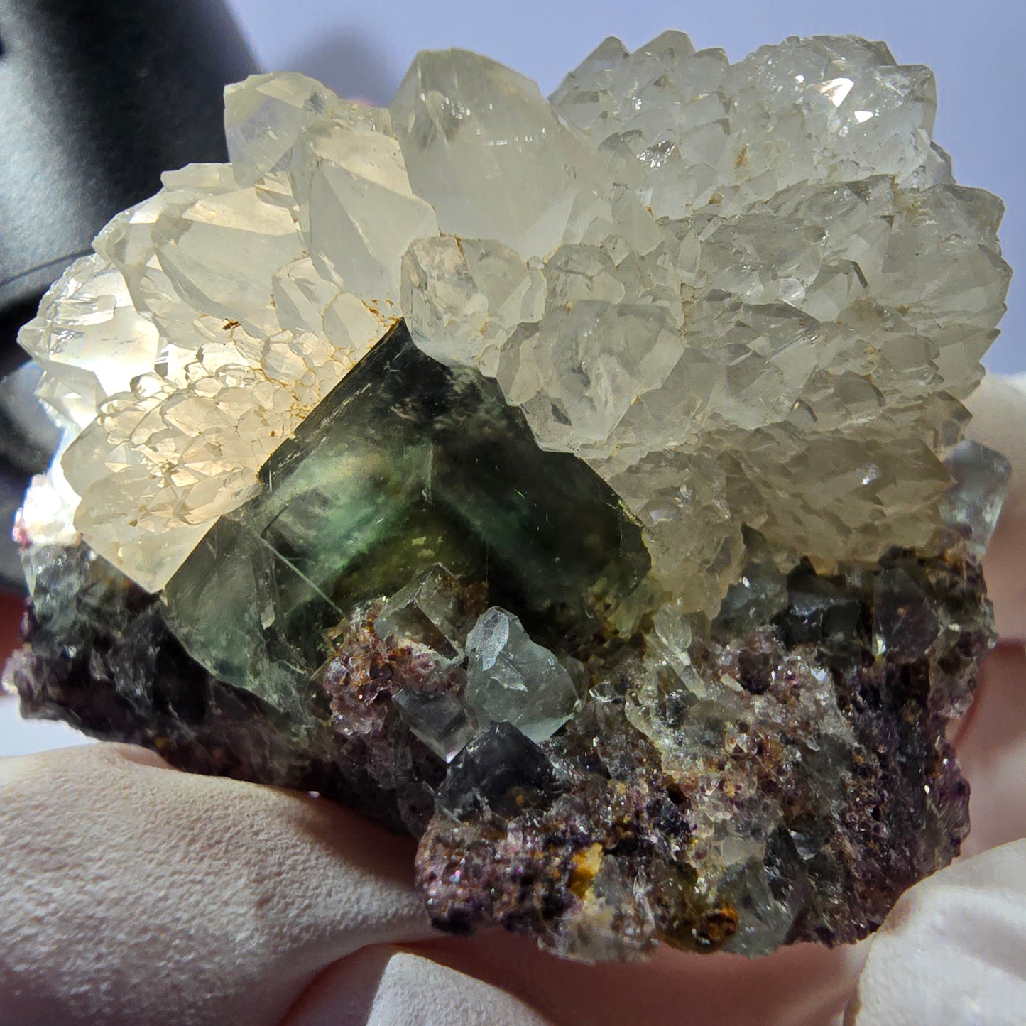 Rare cube de fluorite fantôme, spécimen de quartz vert Okorusu, Namibie, 48 x 38 x 32 mm