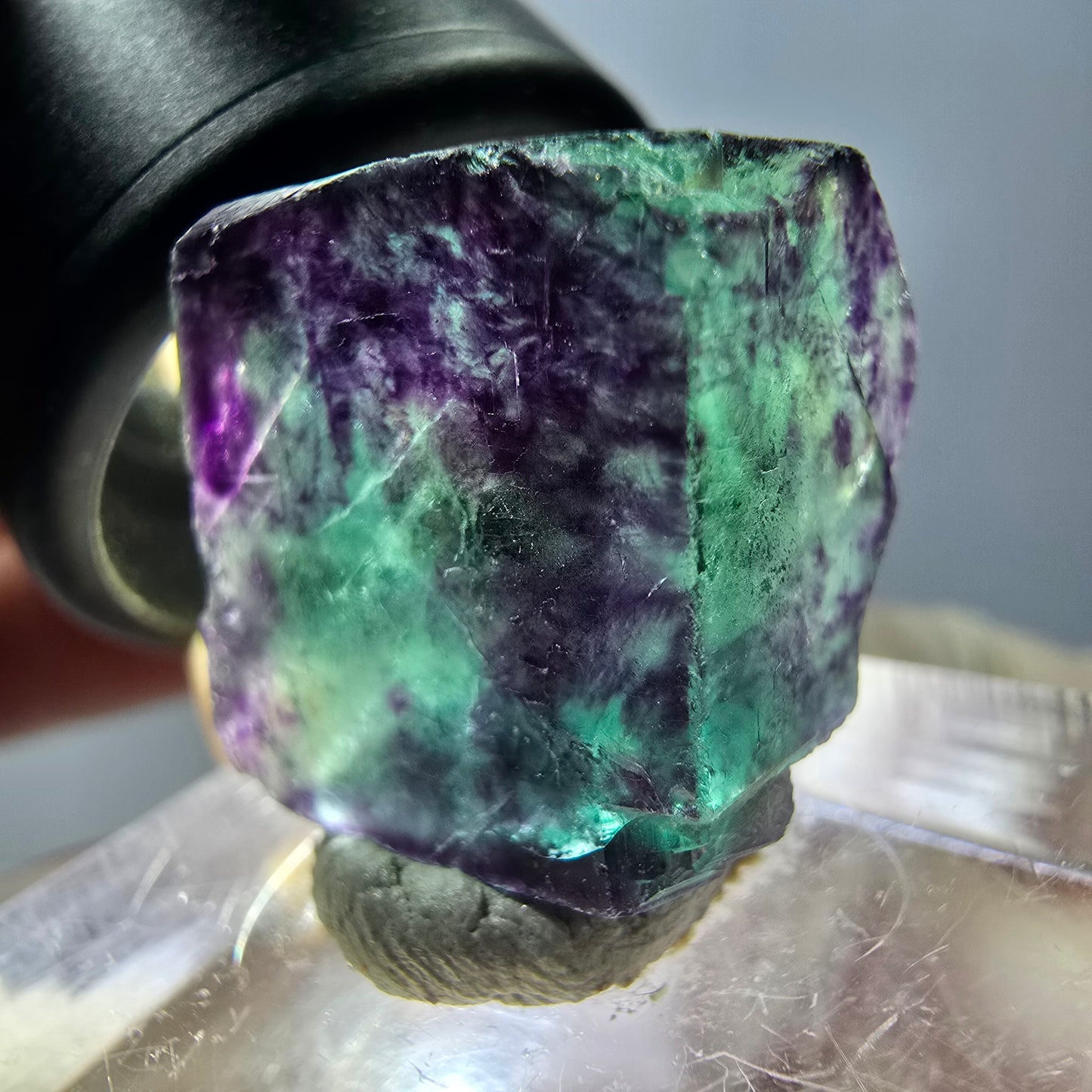 Phantom Fluorite cube parquetted, green purple Okorusu, Namibia 17*17*16mm