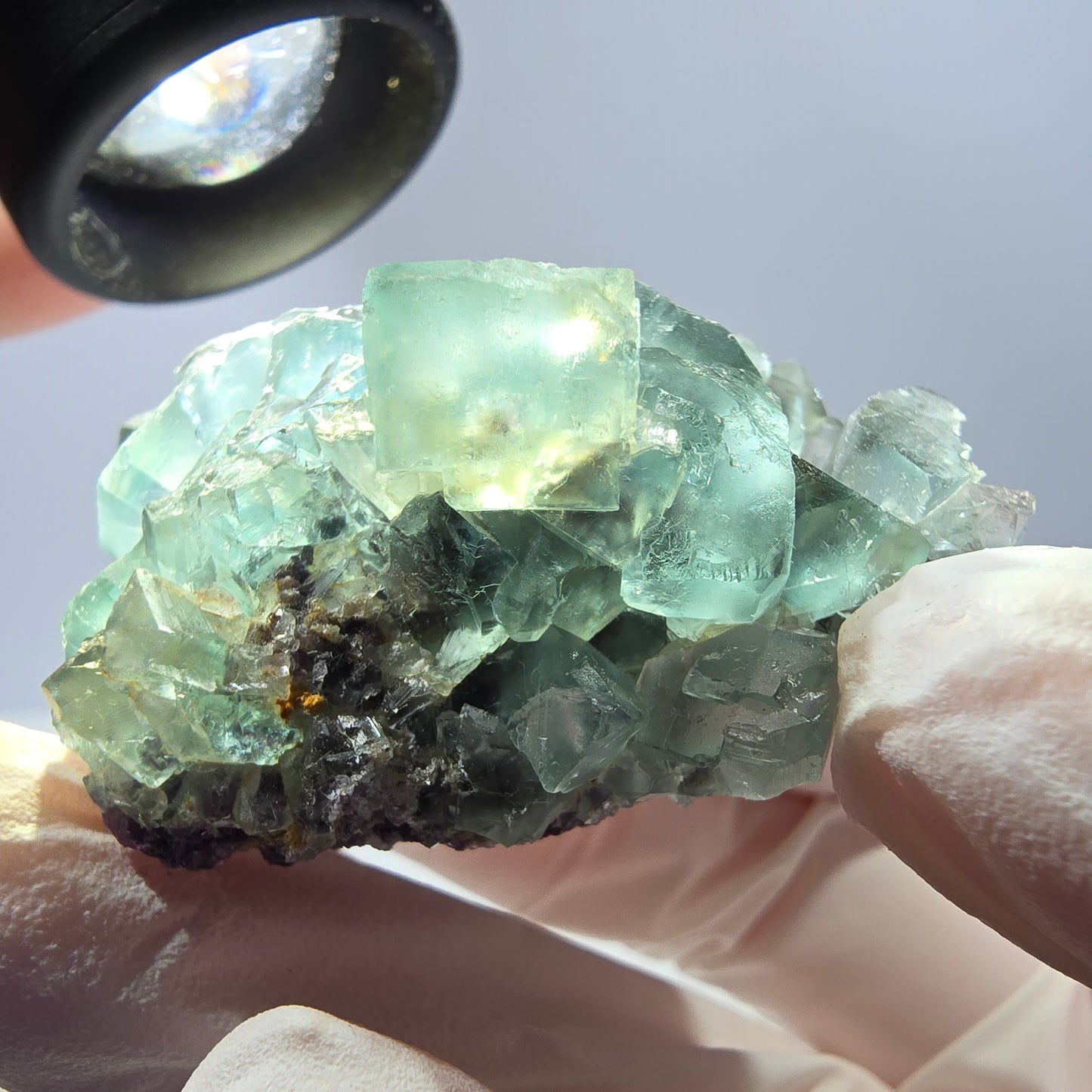 Spécimen de cube de fluorite fantôme transparente, vert parqueté, Okorusu, Namibie, 47 x 32 x 22 mm