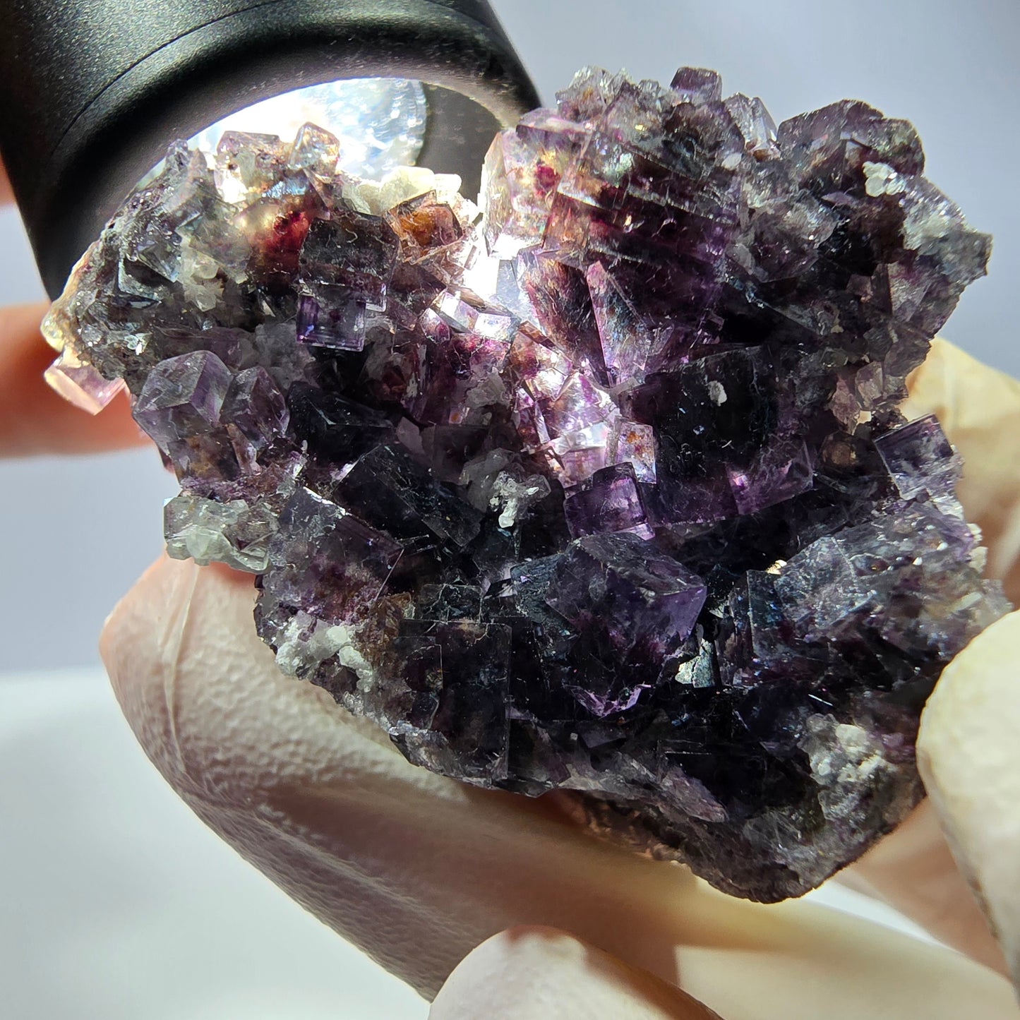 Rare cube de fluorite fantôme, spécimen de quartz violet Okorusu, Namibie, 43 x 31 x 27 mm