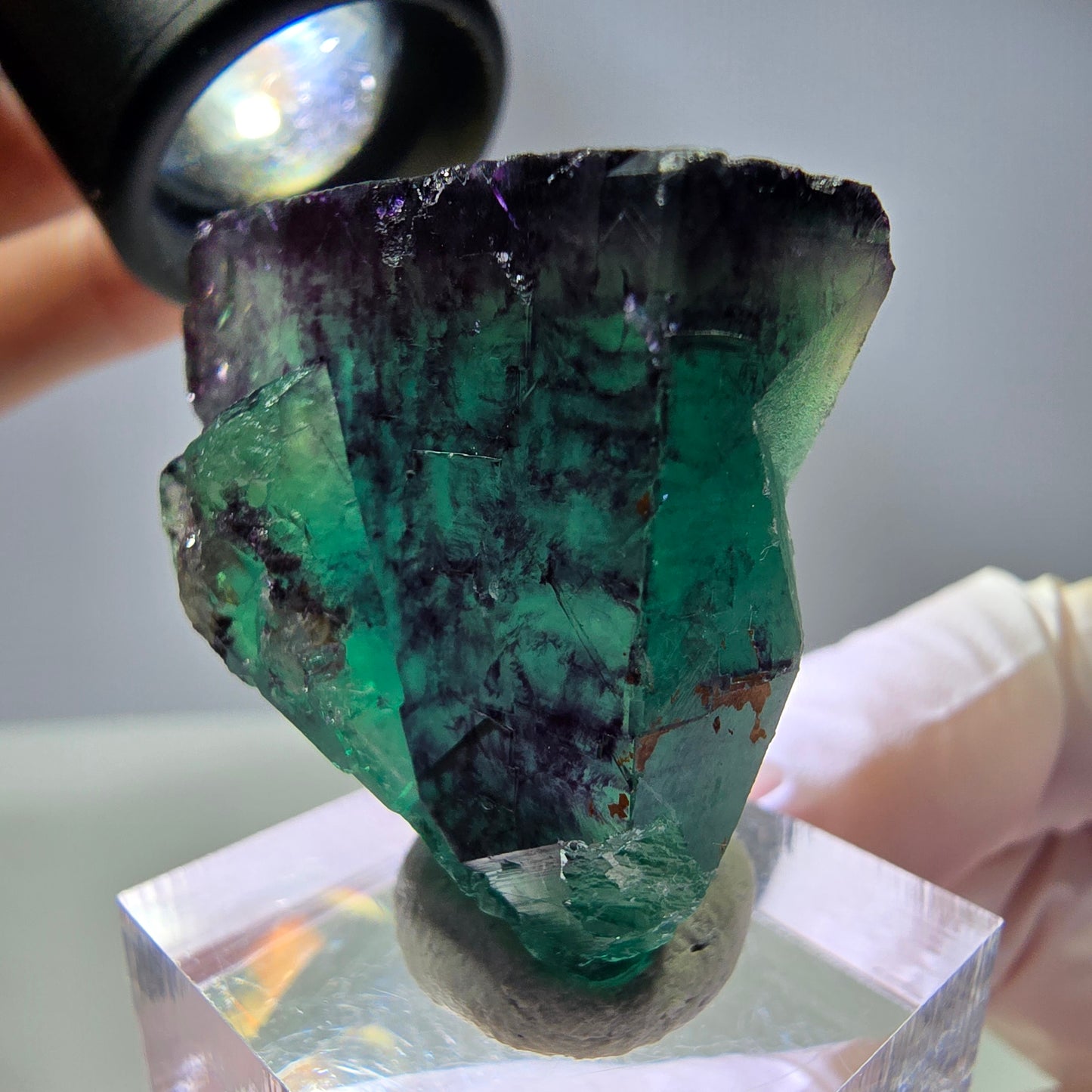 Rare cube de fluorite fantôme parqueté vert violet Okorusu Namibie 32*31*22mm