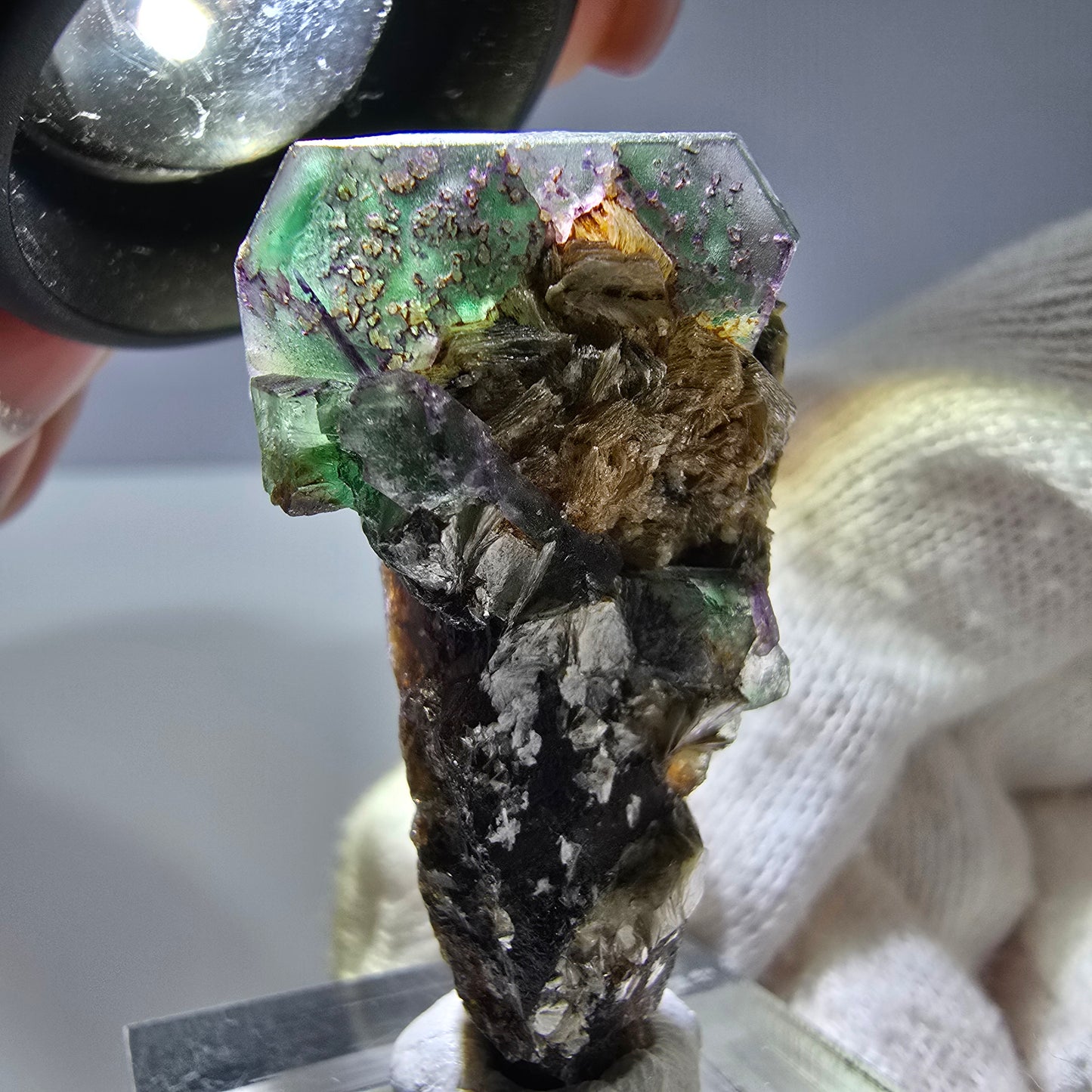 Cube de fluorite fantôme, tourmaline muscovite hexagonale Schörl, Erongo, Namibie 40 x 21 x 13 mm