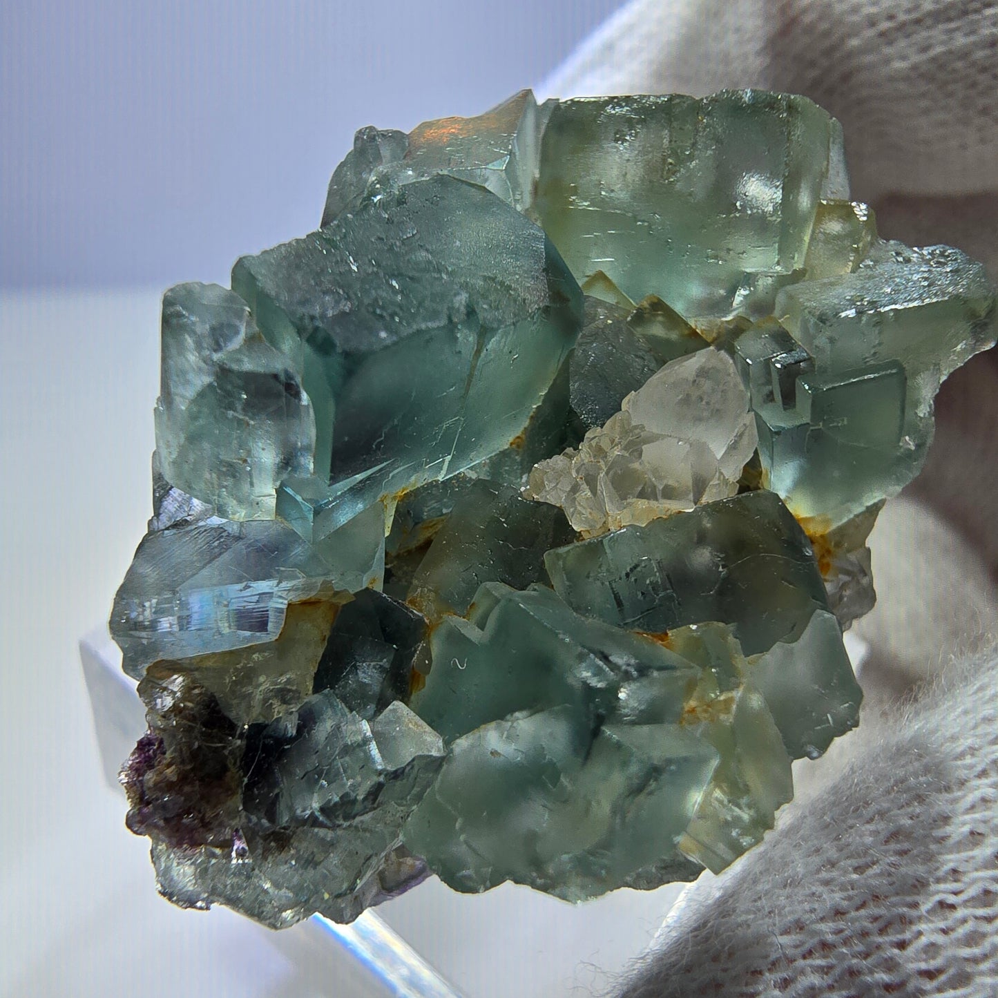 Klare Phantom Fluorit Würfel, Quarz Stufe grün lila Okorusu, Namibia 38*27*22mm