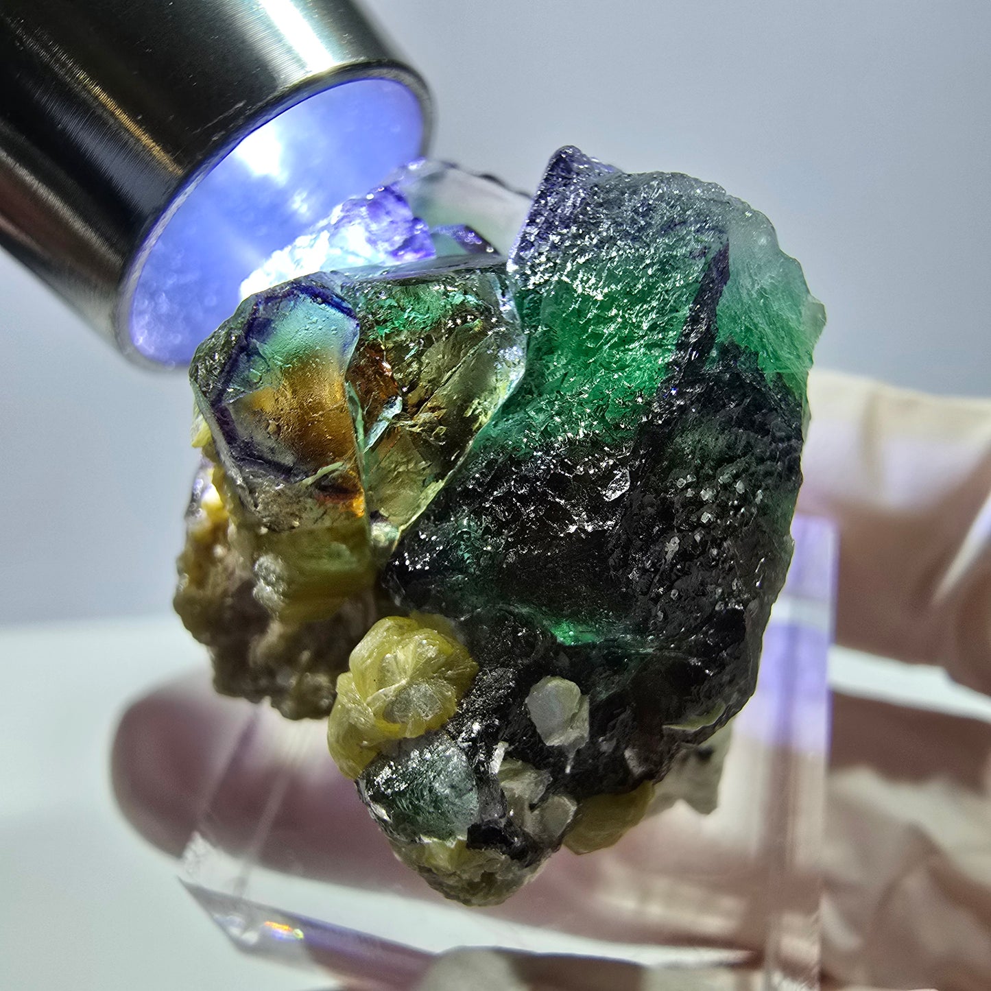 Cube de fluorite fantôme, zonal, spécimen de muscovite, Erongo, Namibie, 33 x 28 x 26 mm