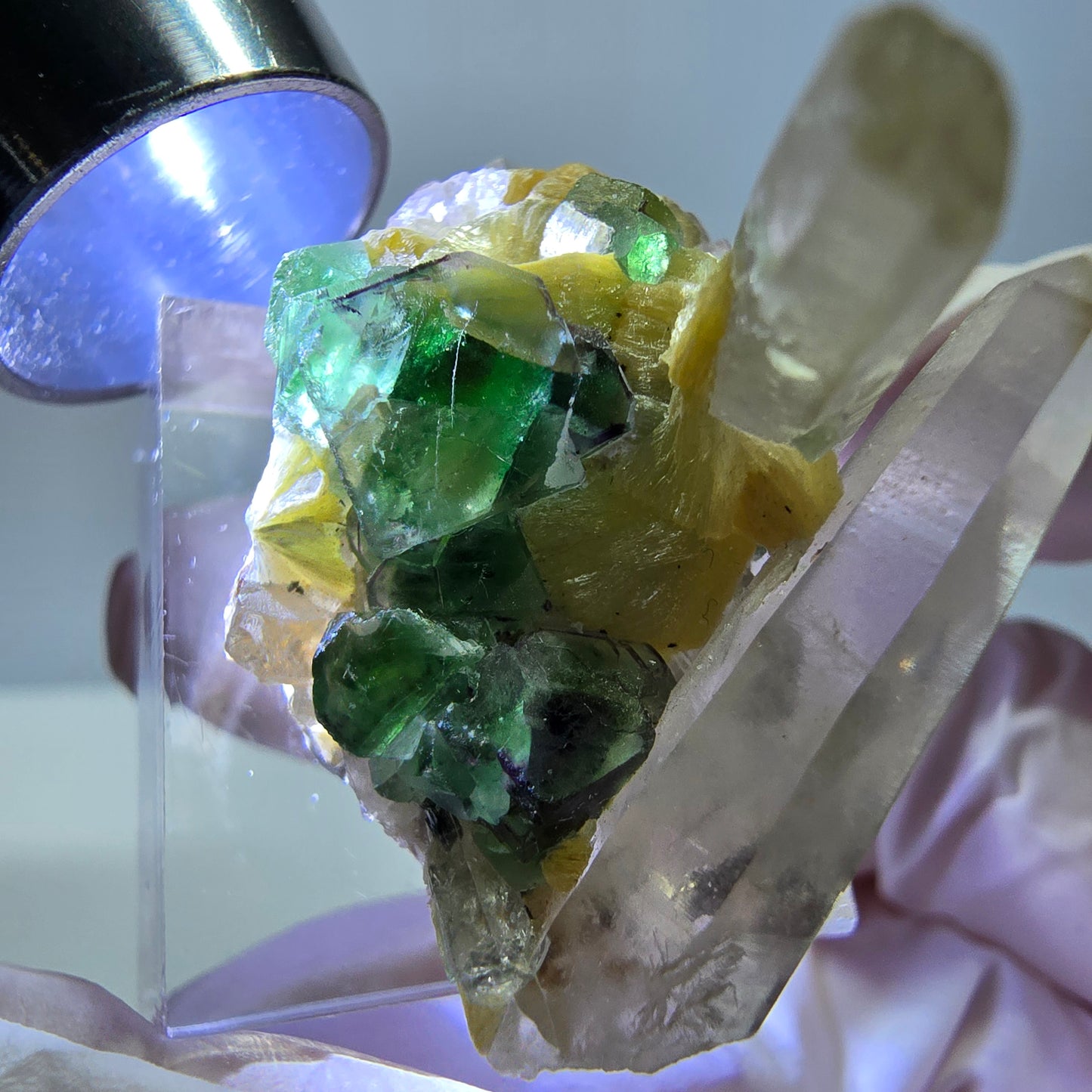 Phantom Fluorit Würfel Rauchqaurz Muskovit Stufe Erongo, Namibia 37*29*23mm