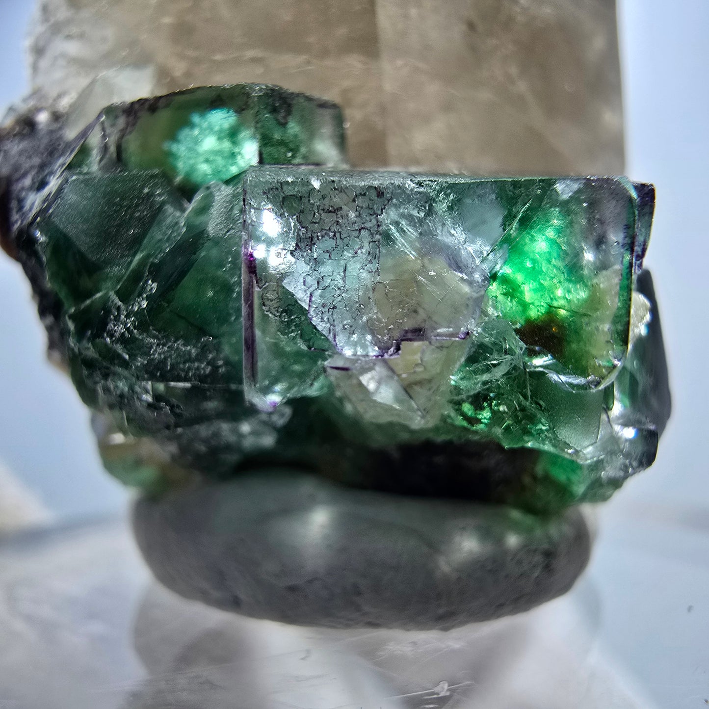 Phantom Fluorit, Rauchquarz, Hyalit, Schörl Turmalin Erongo, Namibia 58*41*26mm