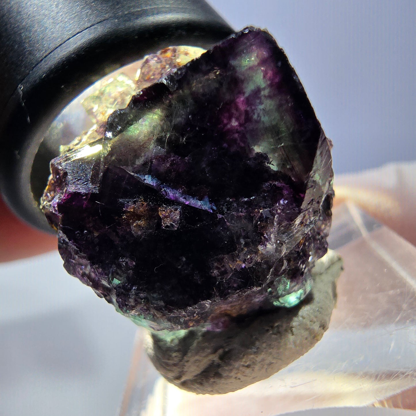 Klarer Phantom Fluorit Würfel, grün lila Okorusu, Namibia 24*22*13mm