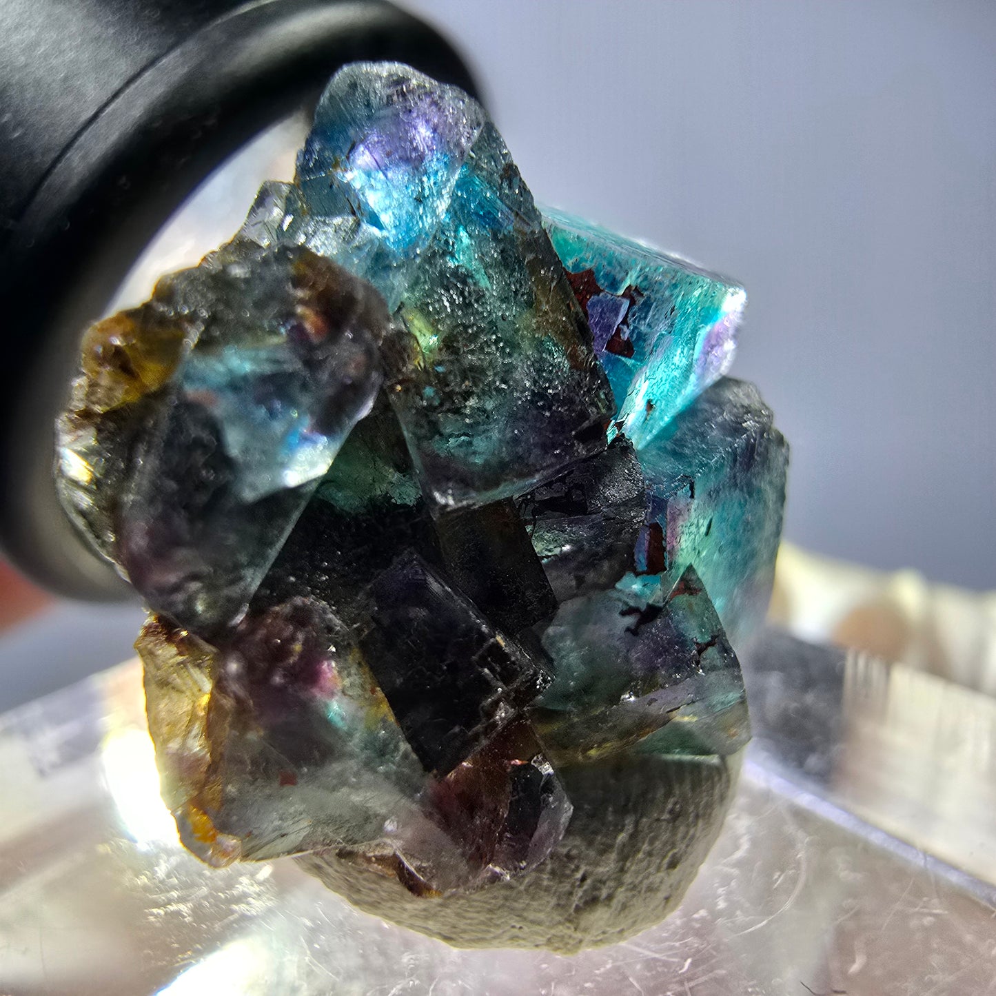 Phantom Fluorit Würfel Stufe, grün lila Okorusu, Namibia 20*19*15mm