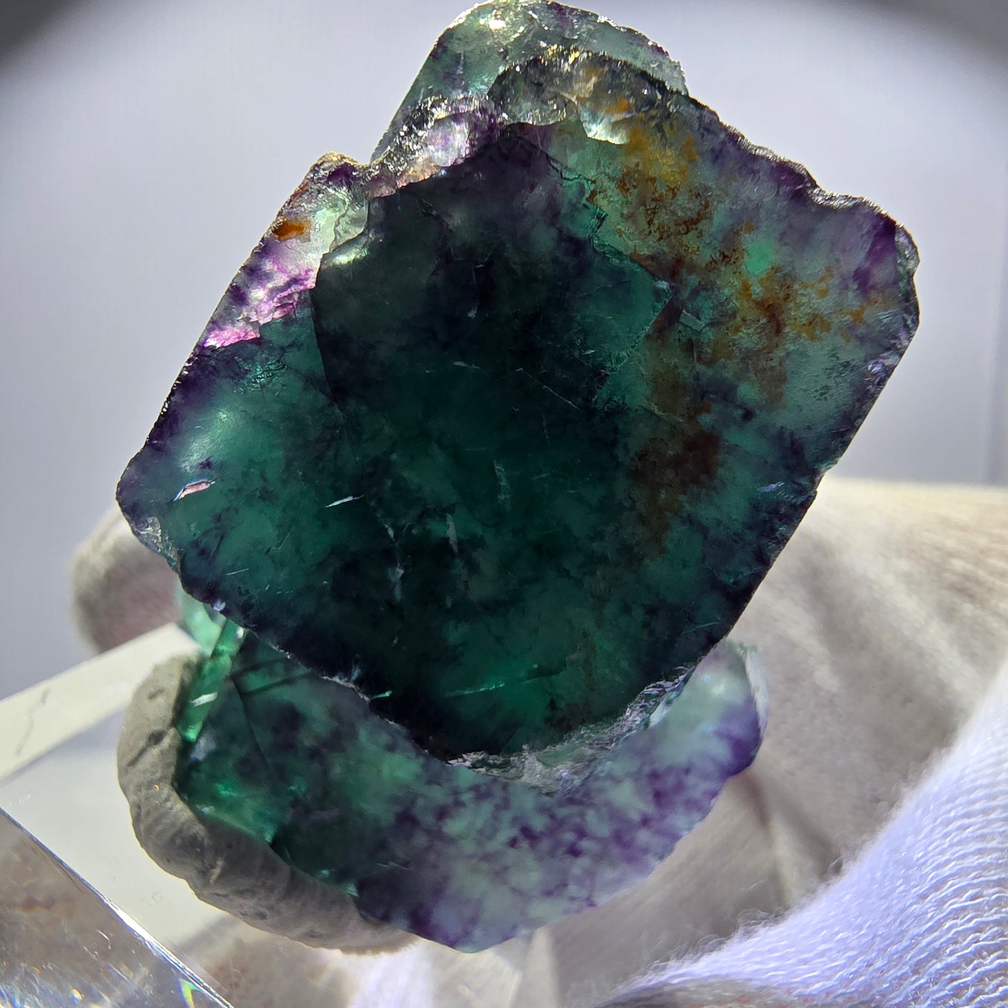 Spécimen rare de cube de fluorite fantôme, vert zonal et violet, Okorusu, Namibie, 45 x 43 x 25 mm