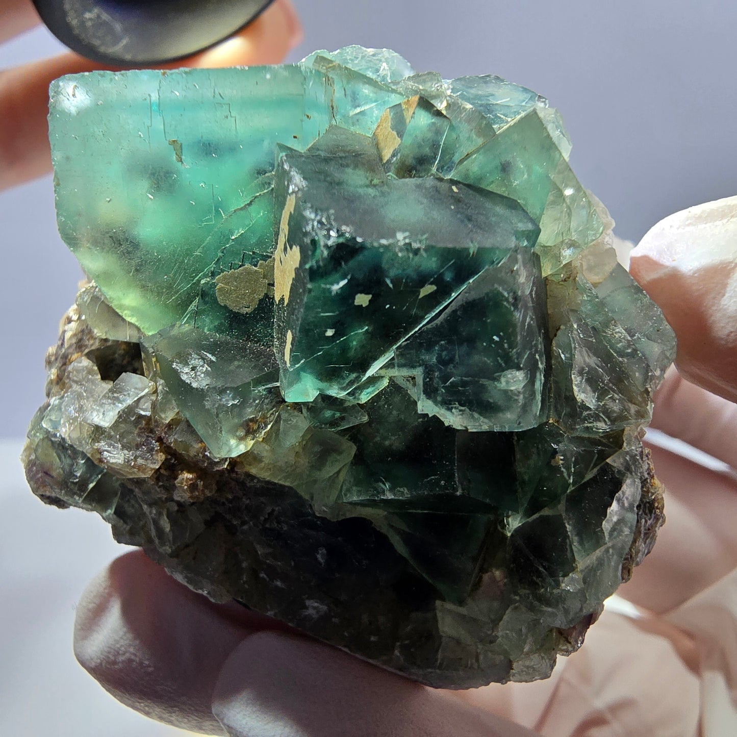 Rare cube de fluorite fantôme, spécimen de quartz vert Okorusu, Namibie 44 x 41 x 39 mm