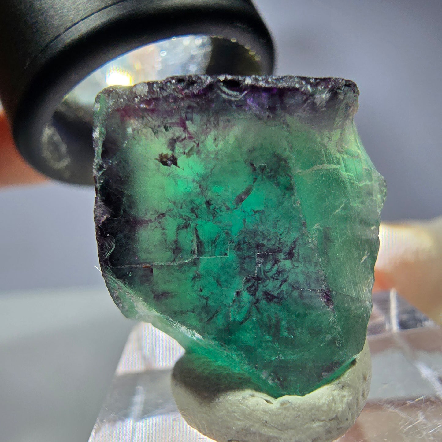 Rare cube de fluorite fantôme parqueté vert violet Okorusu Namibie 23*21*19mm