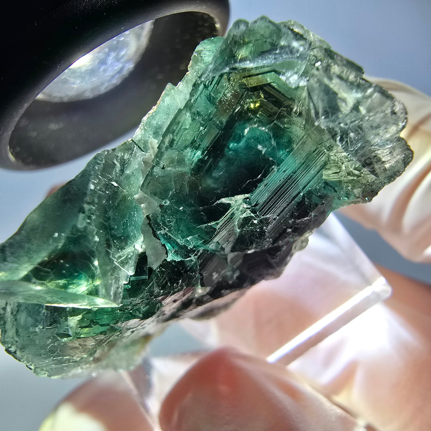 Spécimen de cube de fluorite fantôme, vert violet, Okorusu, Namibie, 36 x 25 x 15 mm