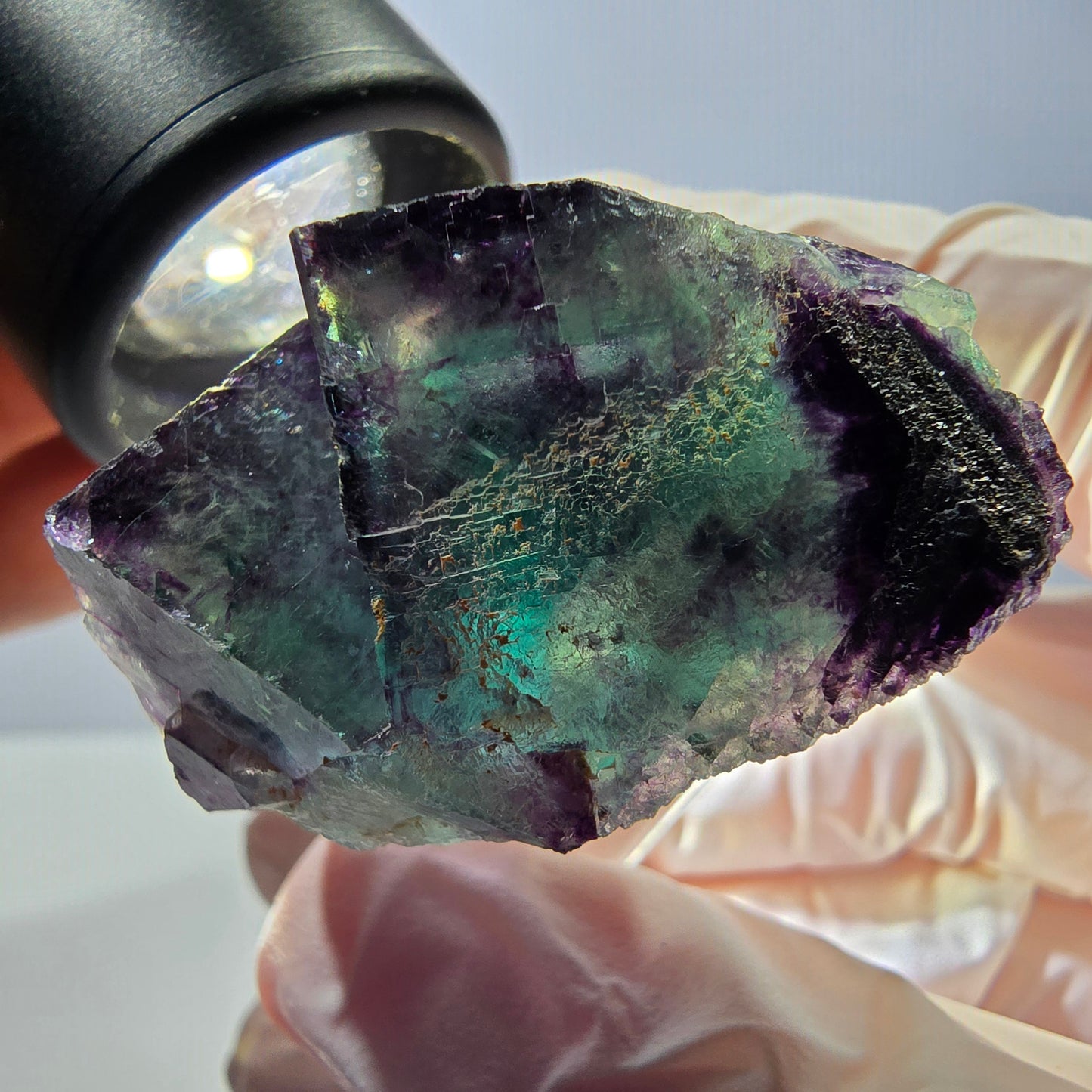 Phantom Fluorit Würfel Stufe, parkettiert grün lila Okorusu, Namibia 41*28*22mm