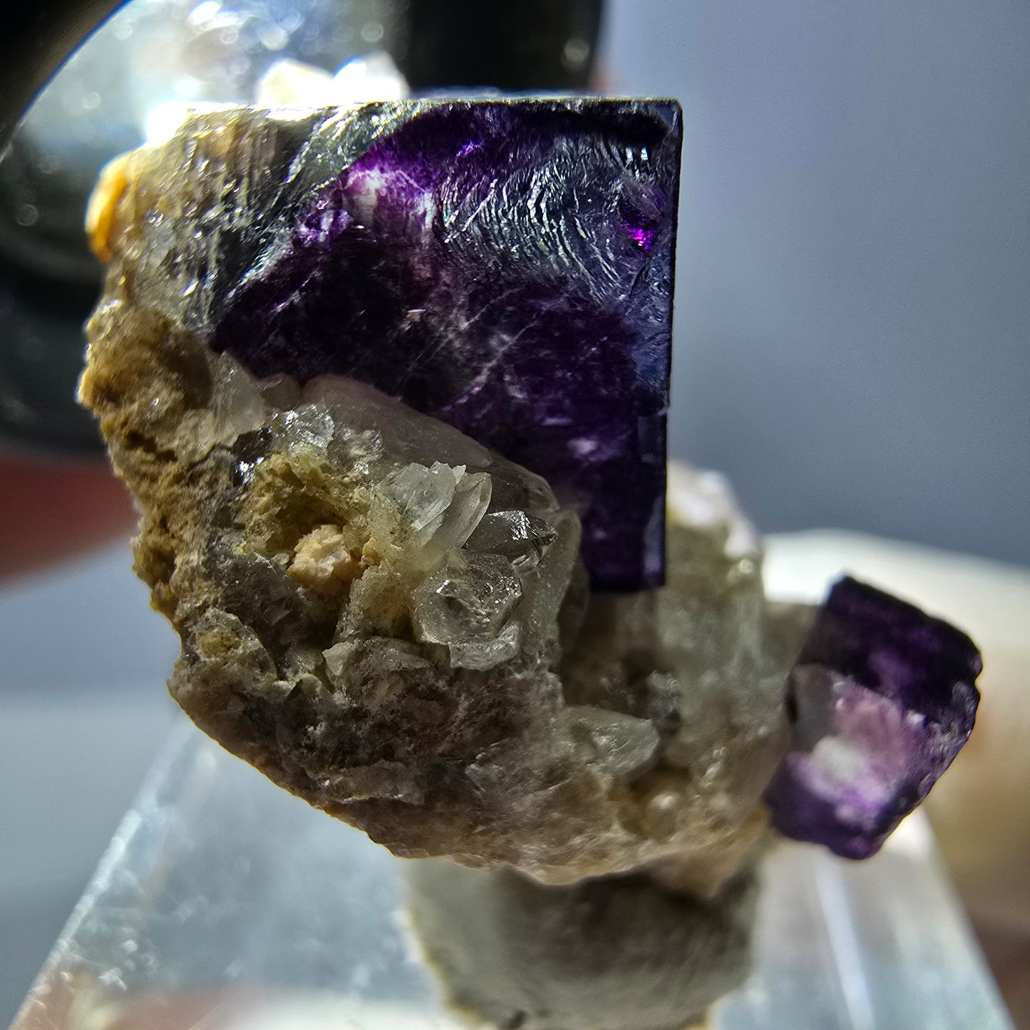 Phantom Fluorit Würfel, Quarz Stufe, grün lila Okorusu, Namibia 29*20*15mm