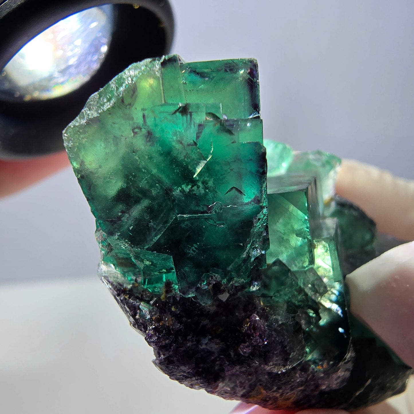 Rare spécimen de cube de fluorite fantôme, vert-violet, Okorusu, Namibie, 49 x 30 x 20 mm