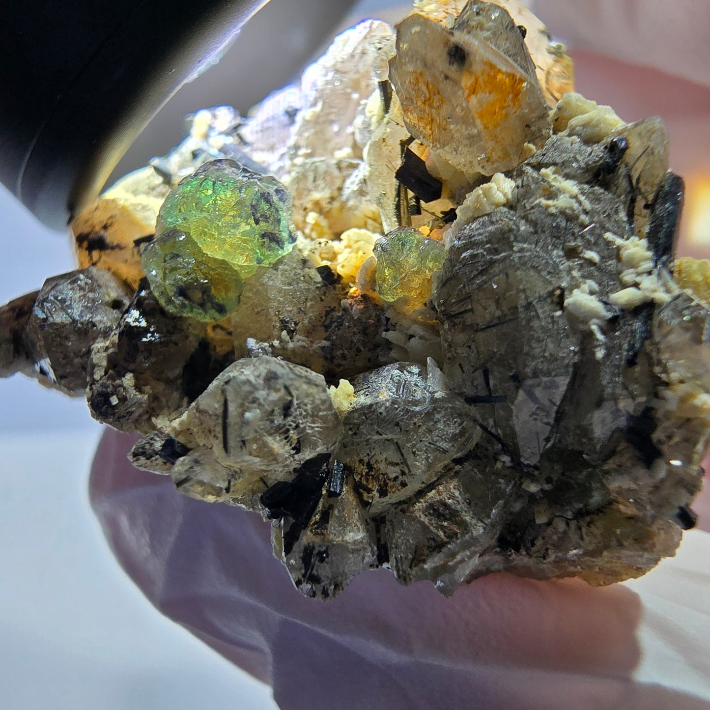 Phantom Fluorit Würfel Rauchqaurz Schörl Turmalin Muskovit Erongo, Namibia 44*34*26mm