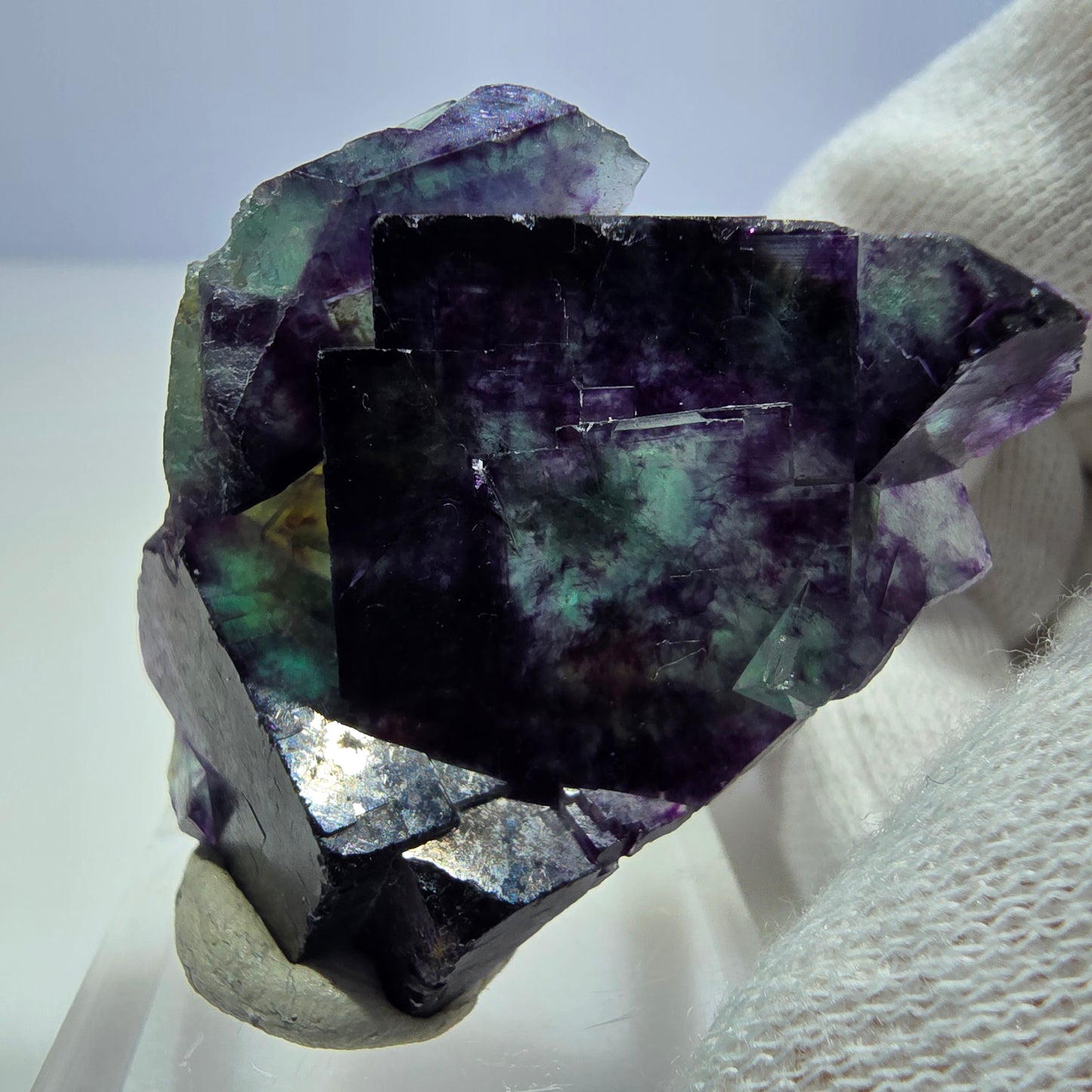 Seltene Phantom Fluorit Würfel Stufe zonal grün lila Okorusu, Namibia 43*34*16mm