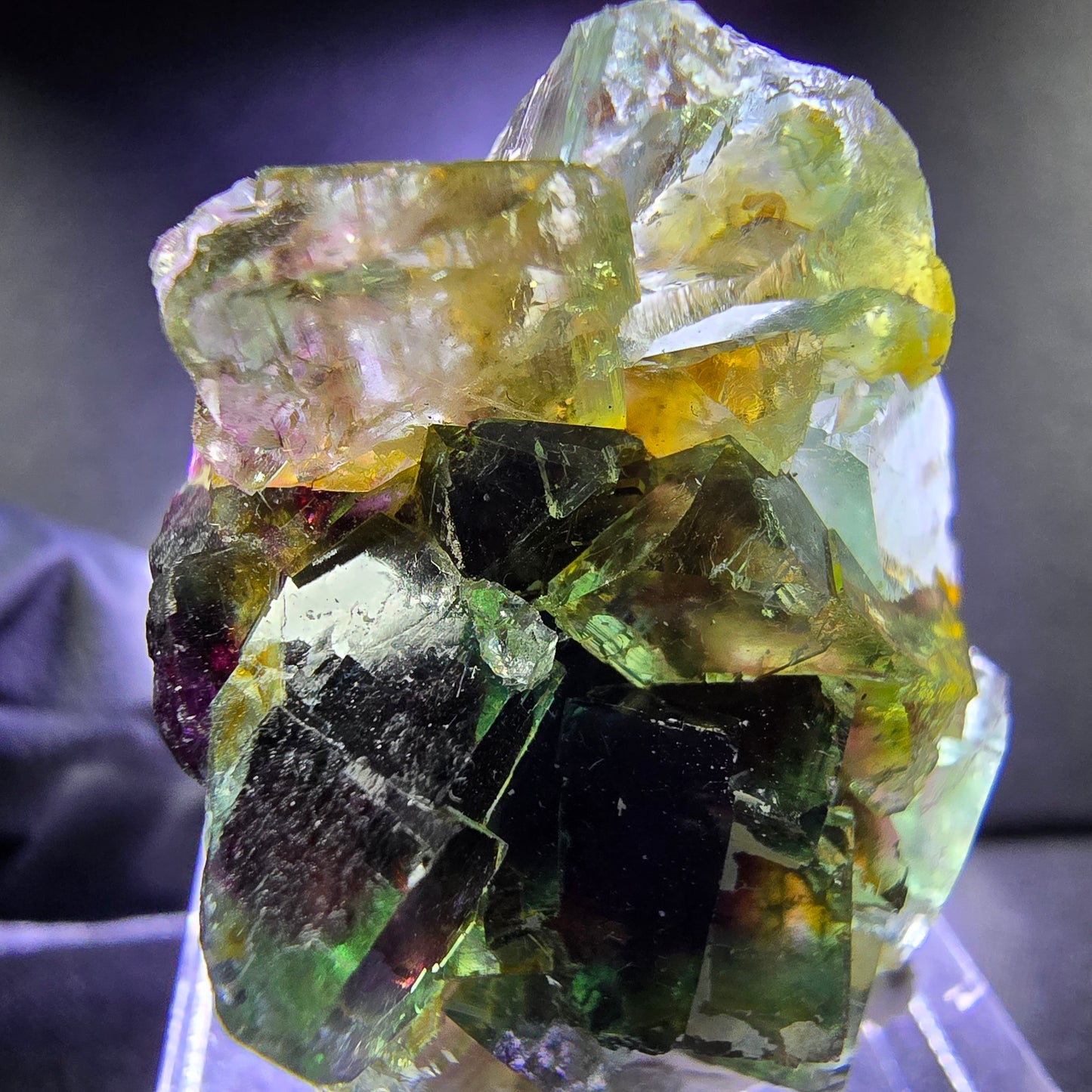 Seltene Phantom Fluorit XX Würfel Stufe grün lila 30*24*15mm aus Okorusu Namibia