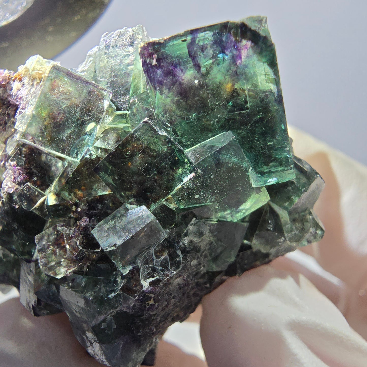 Spécimen de cube de fluorite fantôme parqueté vert violet Okorusu, Namibie 50*34*31mm