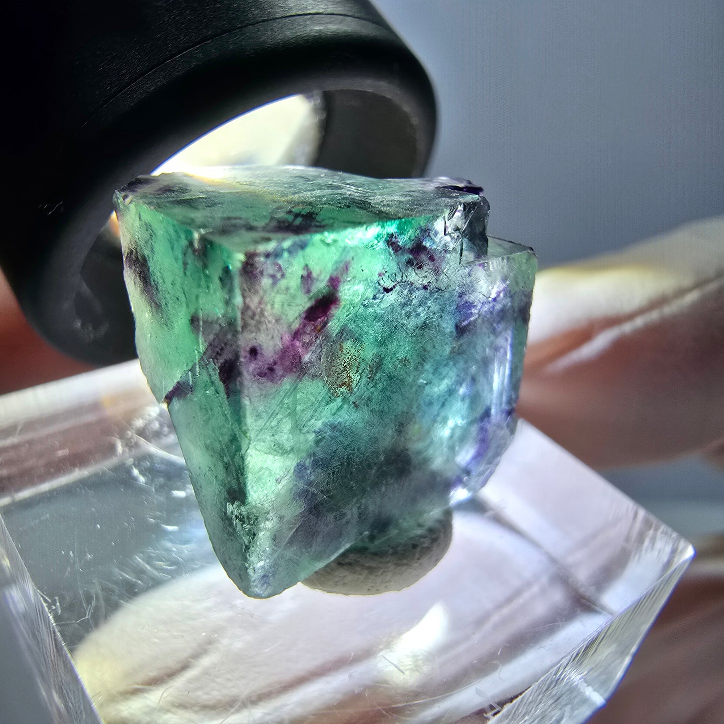 Phantom Fluorit Würfel Stufe, parkettiert grün lila Okorusu, Namibia 15*16*14mm