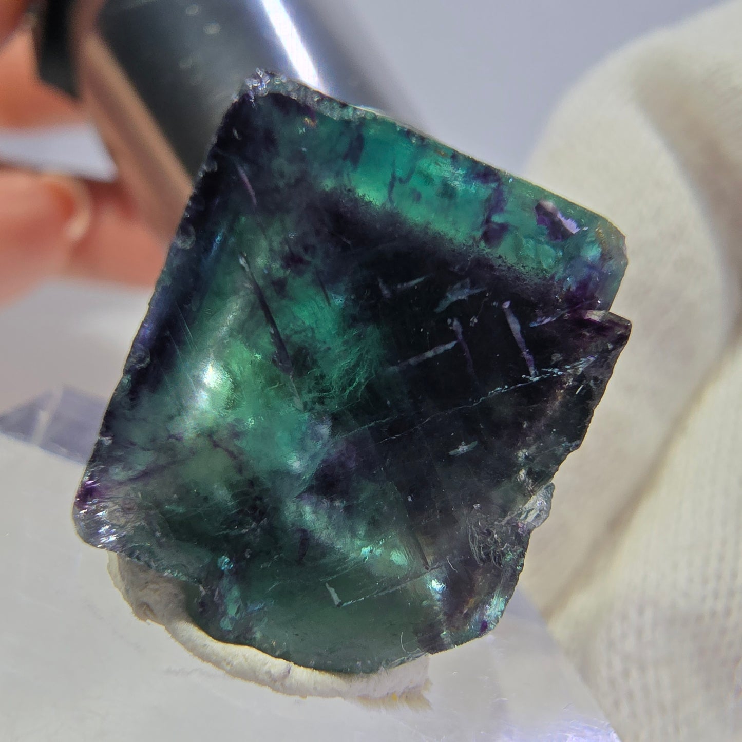 Seltener Phantom Fluorit Würfel, zonal grün lila Okorusu, Namibia 19*20*15mm