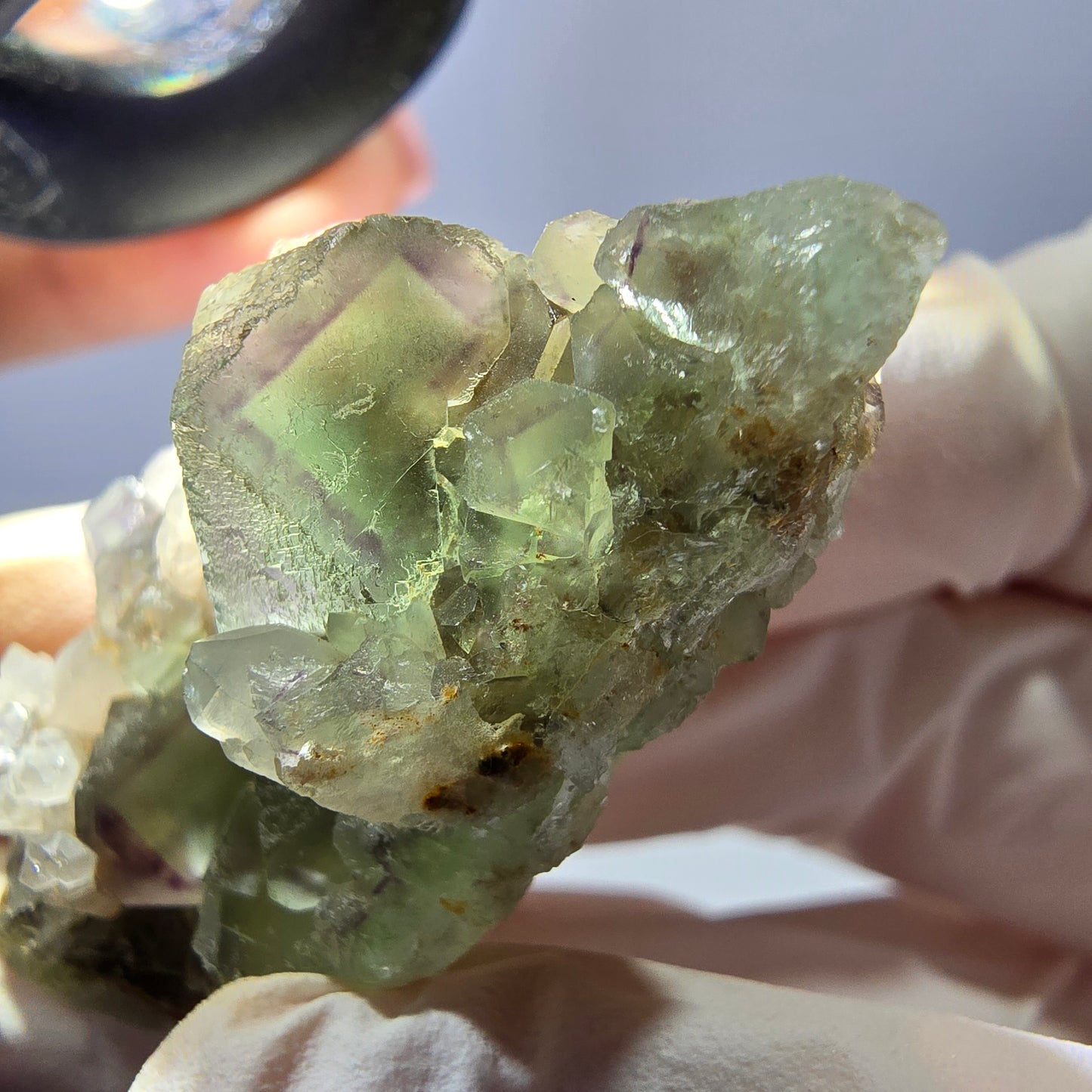 Rare cube de fluorite fantôme, spécimen de quartz vert Okorusu, Namibie, 48 x 22 x 17 mm