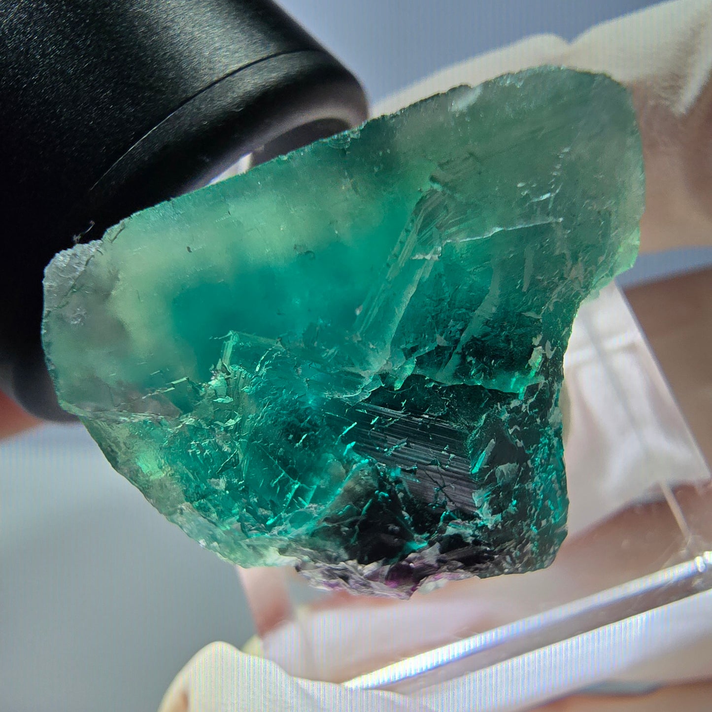 Cube de fluorite fantôme transparente parquetée, vert Okorusu, Namibie 25 x 20 x 19 mm