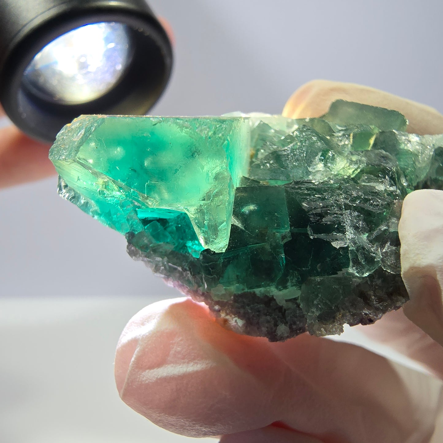Spécimen de cube de fluorite fantôme transparente, vert parqueté, Okorusu, Namibie, 49 x 31 x 16 mm
